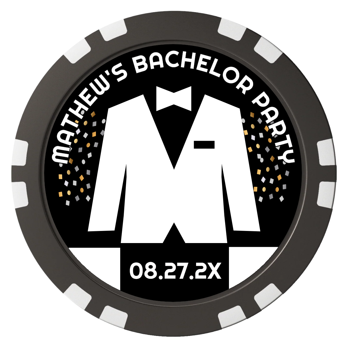 Bachelor No More Bowtie Composite Poker Chips - Black / Double Stripe - Front