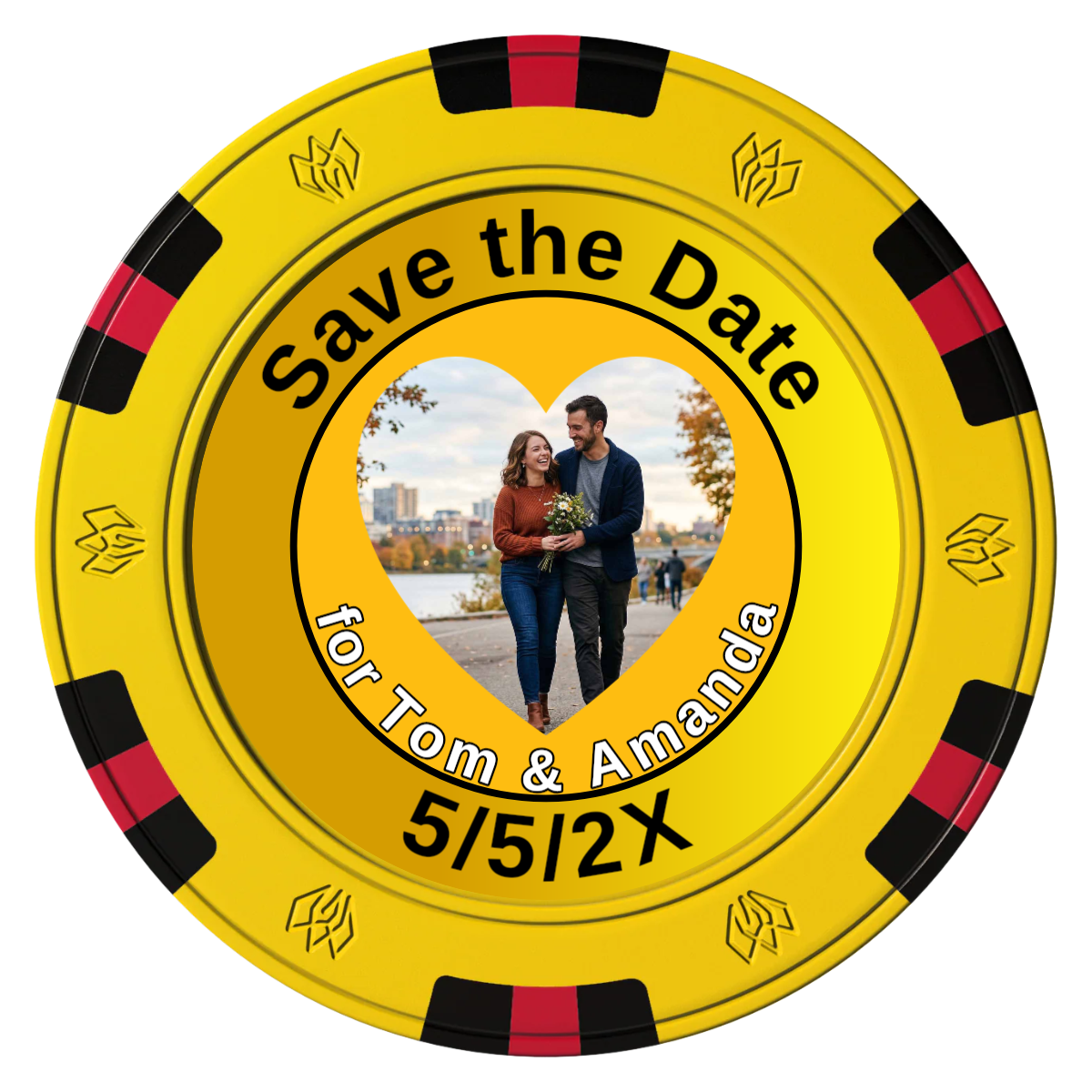 Save the Date #01 Clay Poker Chips - Yellow / 6 Spot Gem / 43mm - Front