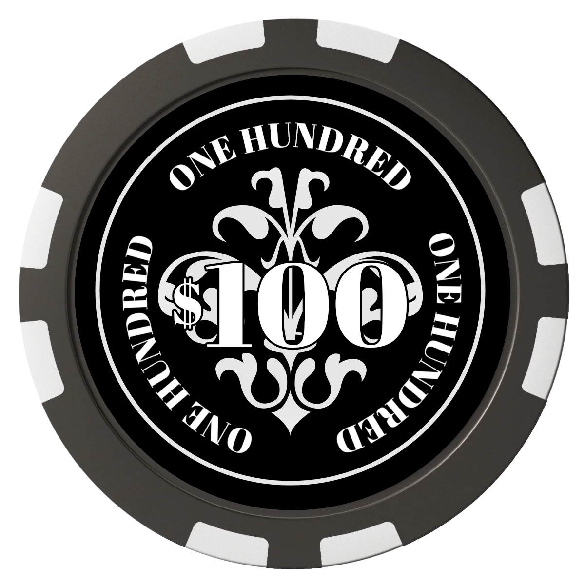 Gothic Revival Composite Poker Chips - Black / 8 Stripe - Front