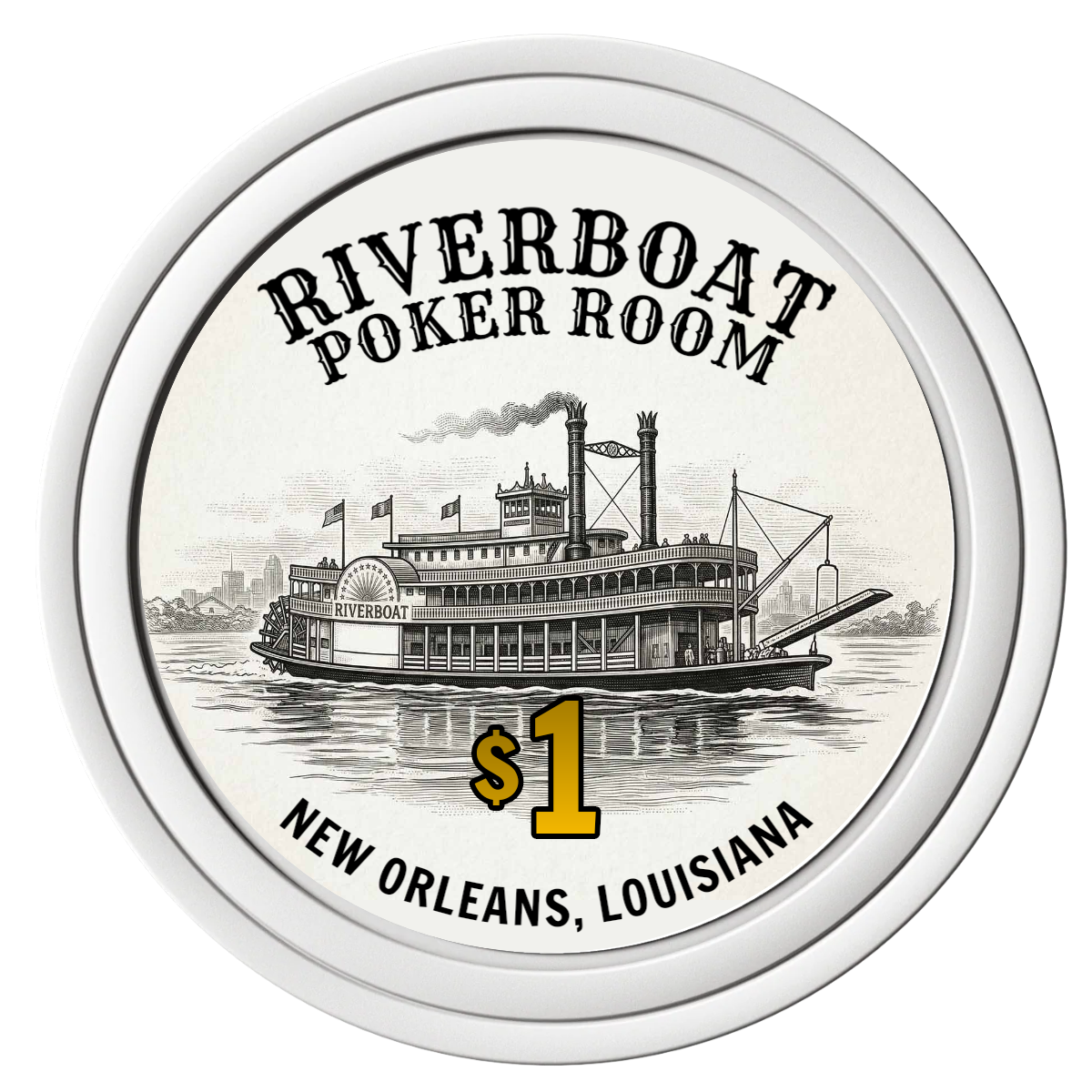 Riverboat Poker Room Composite Poker Chips - White / Solid - Front