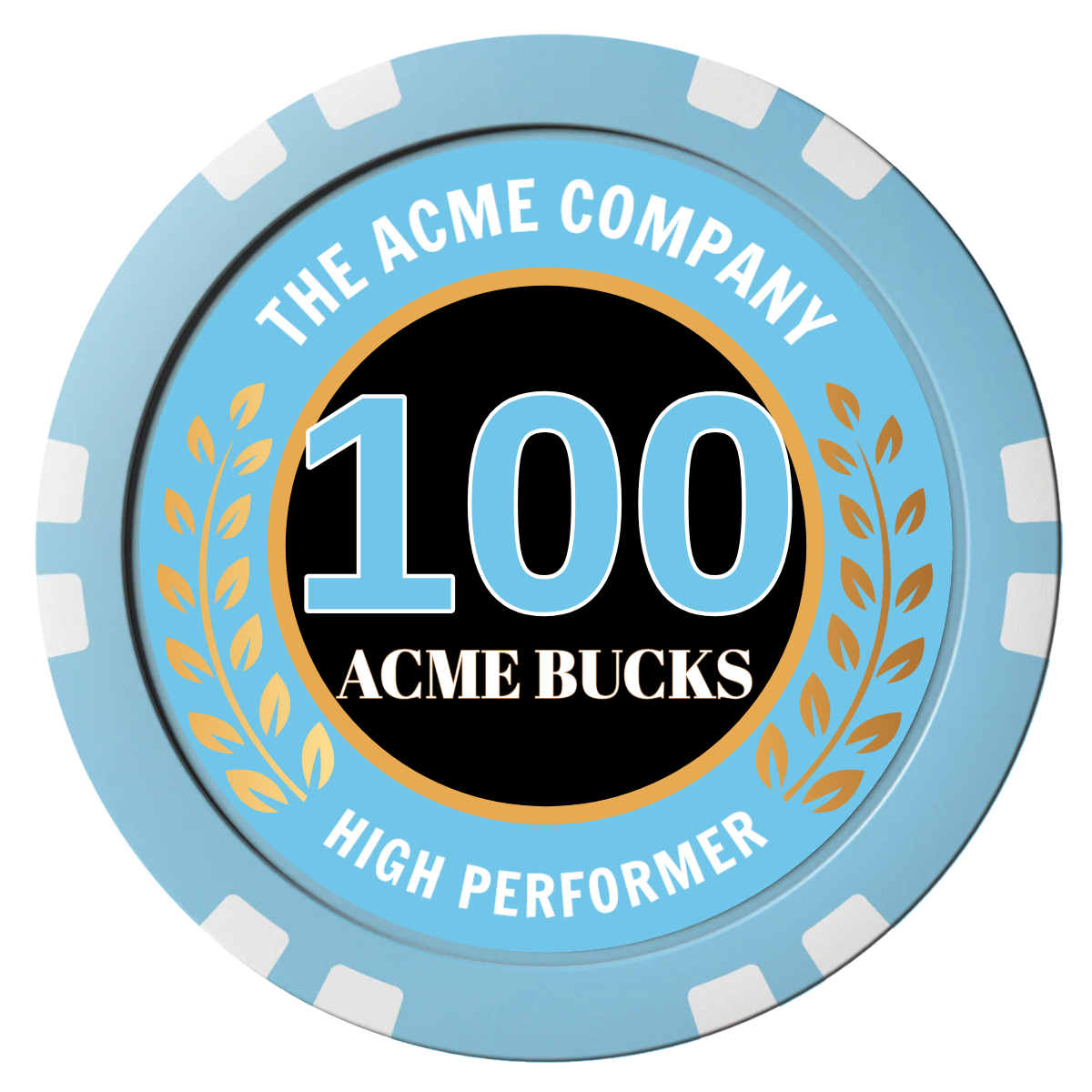 Achievement Wreath Composite Poker Chips - Light Blue / Double Stripe - Front