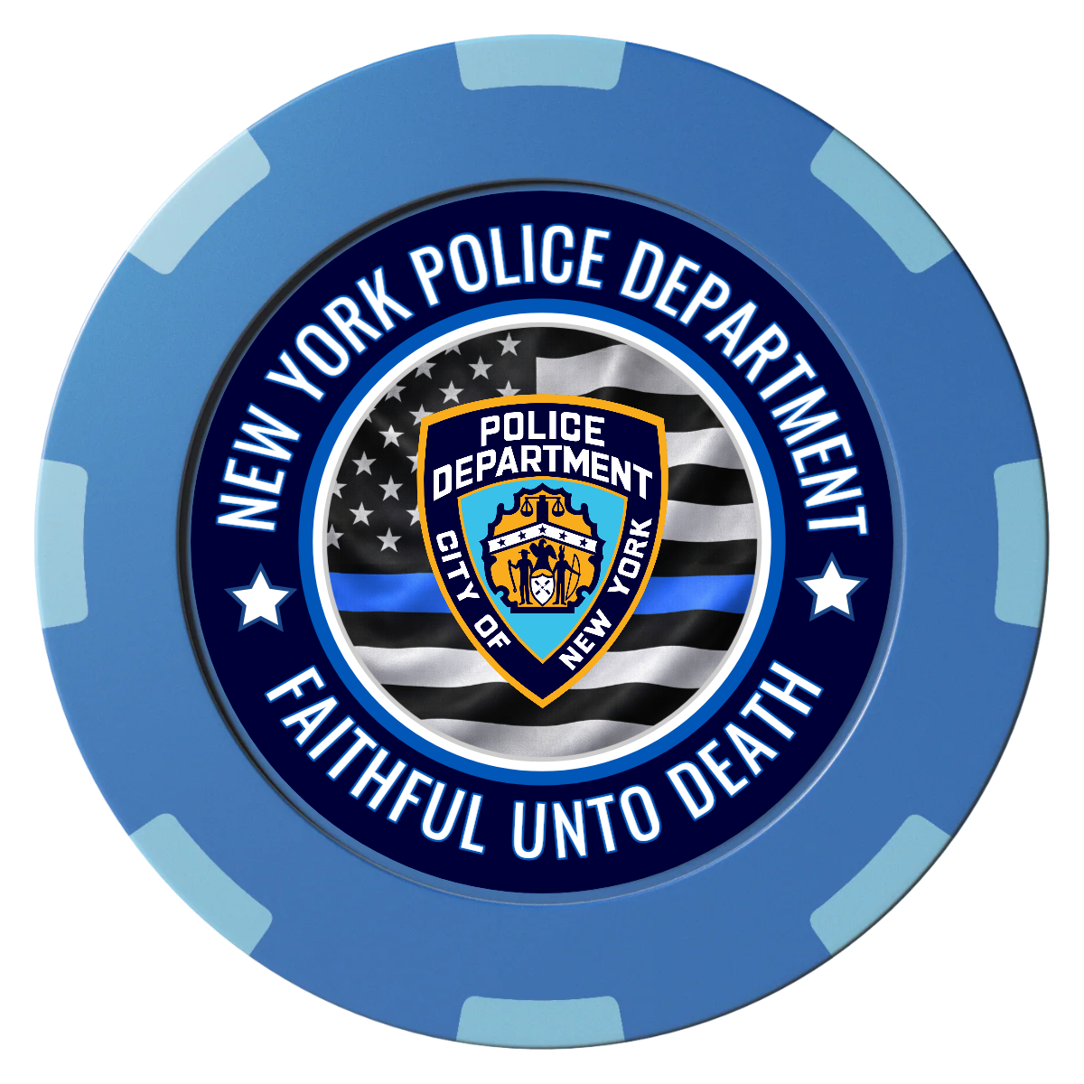NYPD Safe and Fair Clay Poker Chips - Blue / 8 Spot (2 Tone) / 40mm - Front