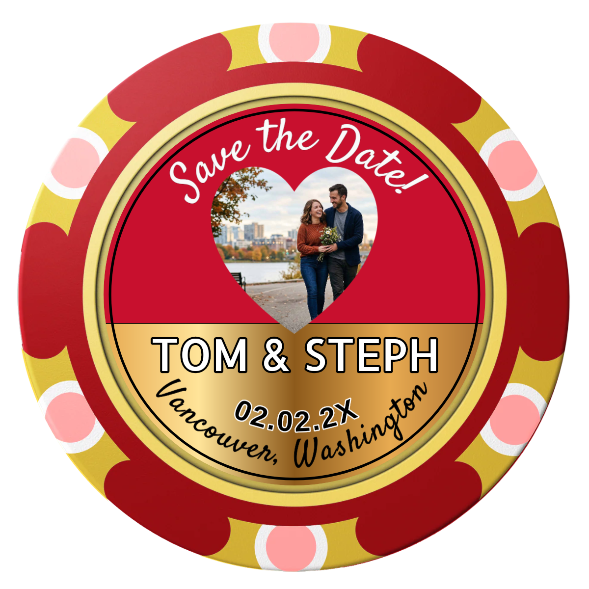 Save the Date Hearts Clay Poker Chips - Red / Monte Carlo / 40mm - Front