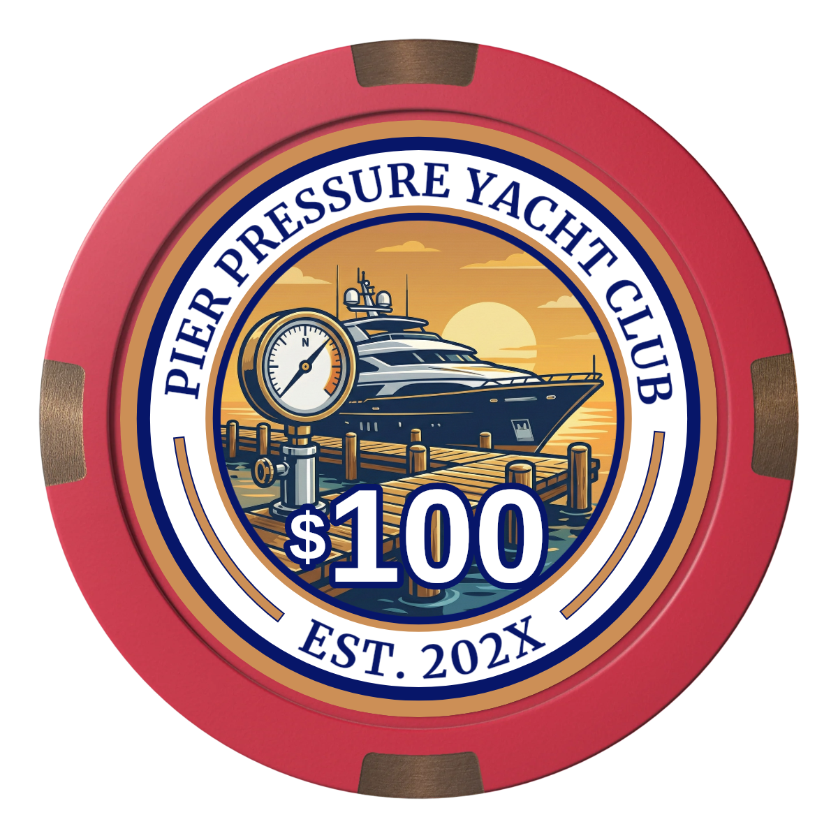 Anchor Down Card Room Composite & Metal Hybrid Poker Chips - Red - Front