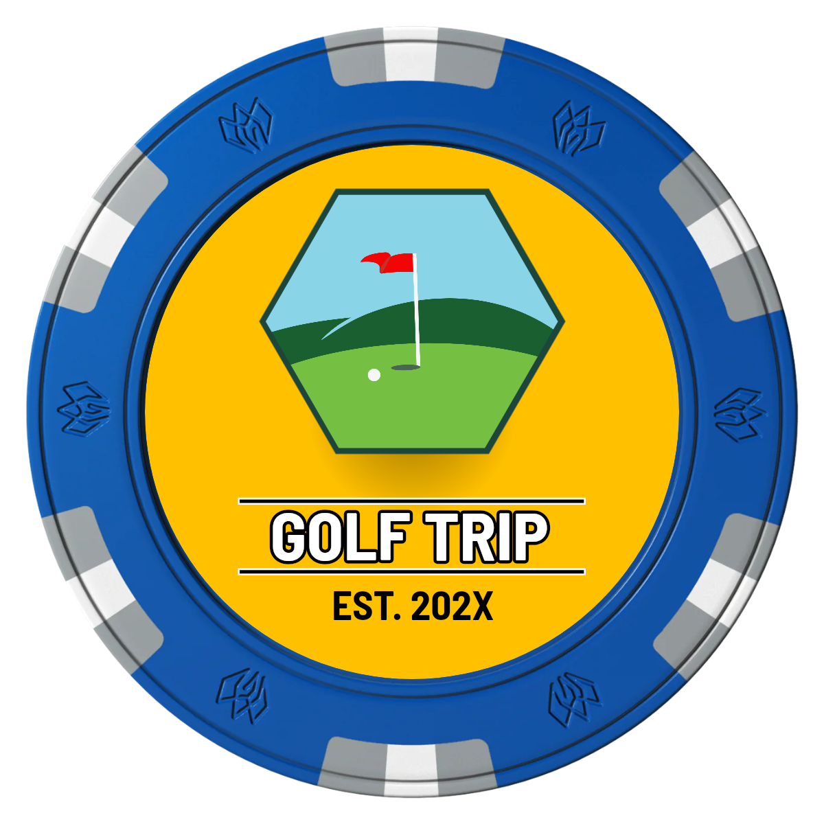Golf Trip #001 Clay Poker Chips - Blue / 6 Spot Gem / 40mm - Back