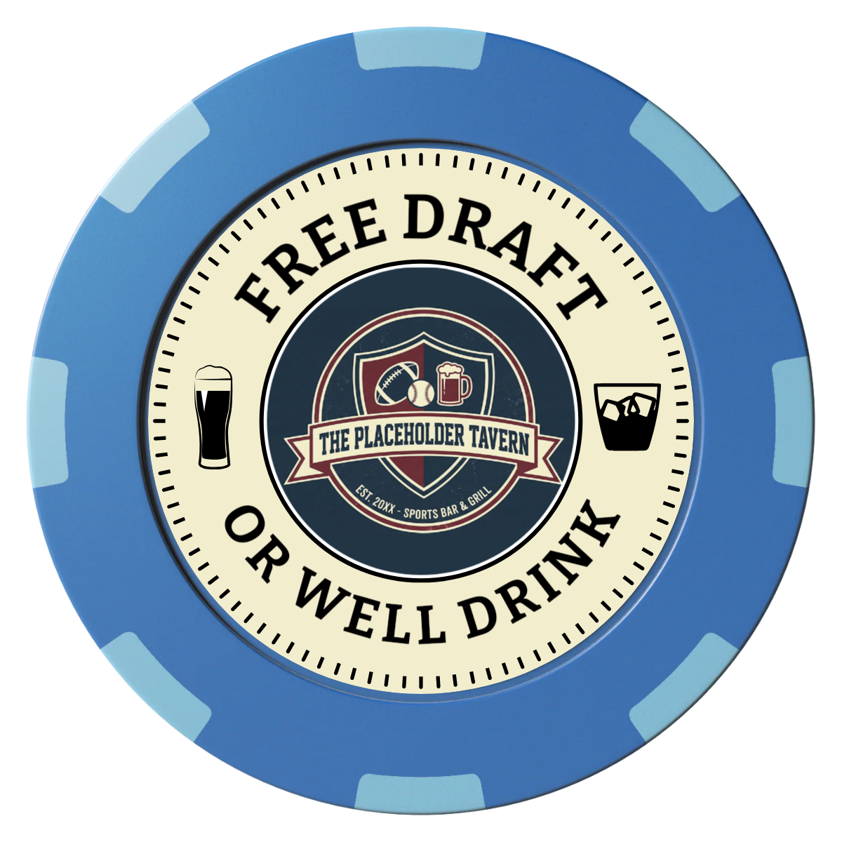Beer Shop Clay Poker Chips - Blue / 8 Spot (2 Tone) / 40mm - Front