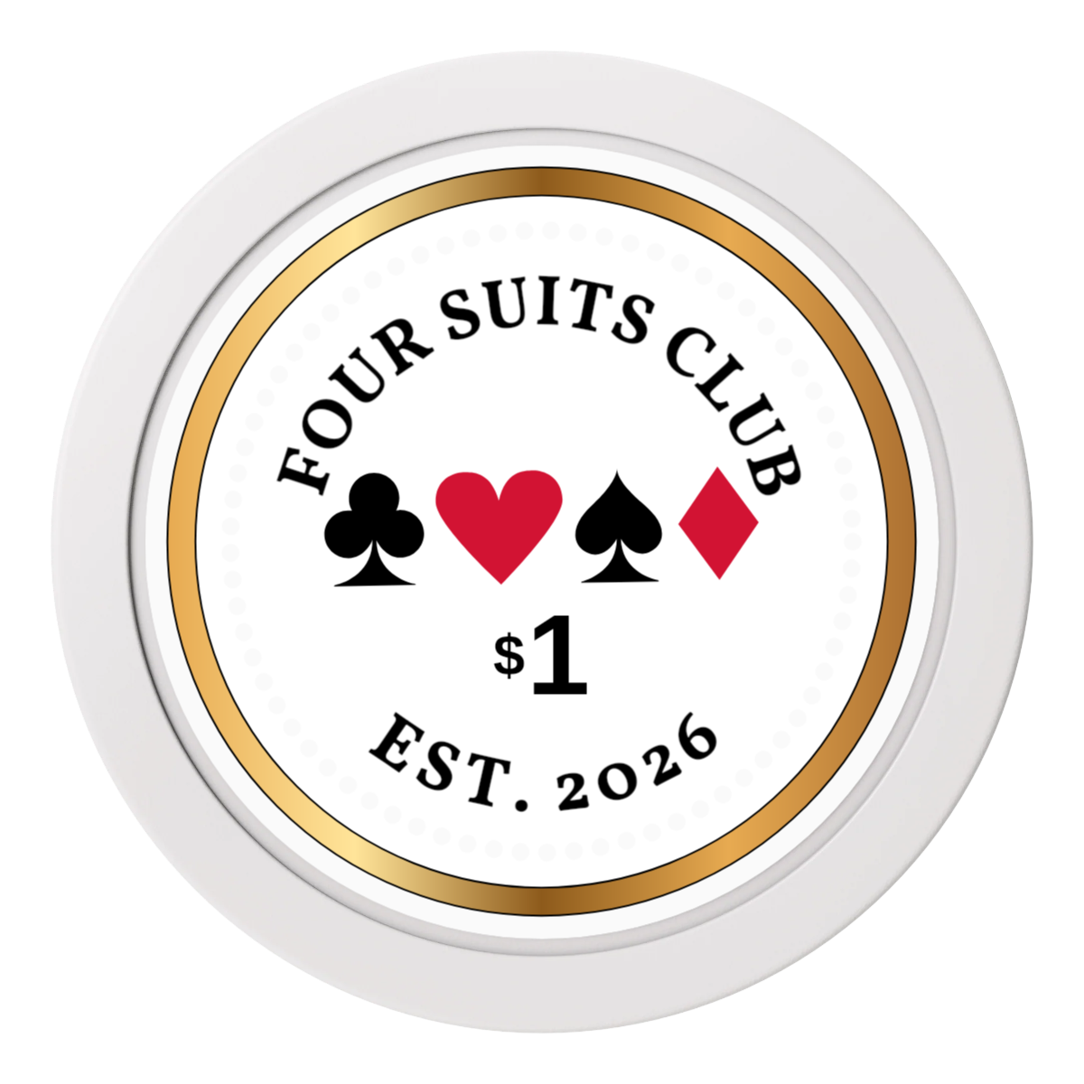 Fours Suits Club 2" Oversized Poker Chips - White - Back