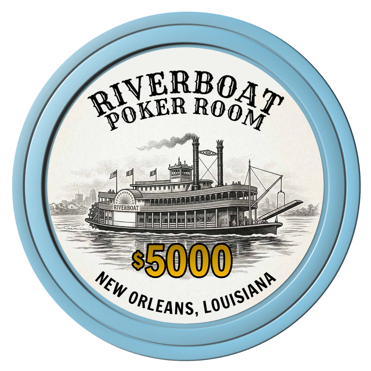 Riverboat Poker Room Composite Poker Chips - Light Blue / Solid - Front
