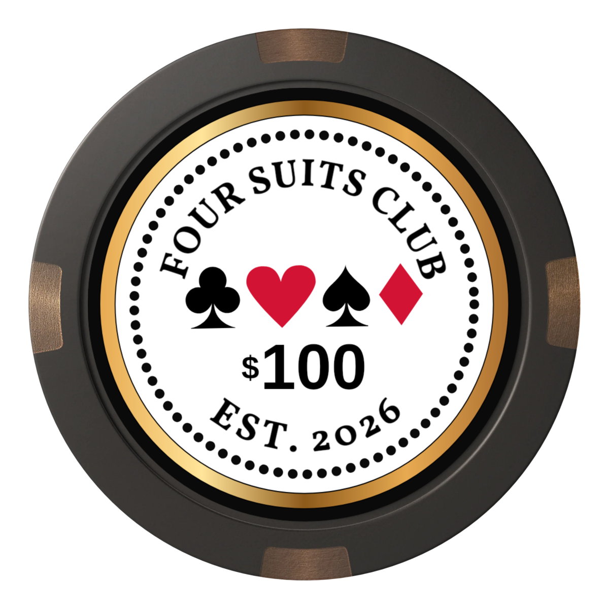 Fours Suits Club Composite & Metal Hybrid Poker Chips - Black - Front