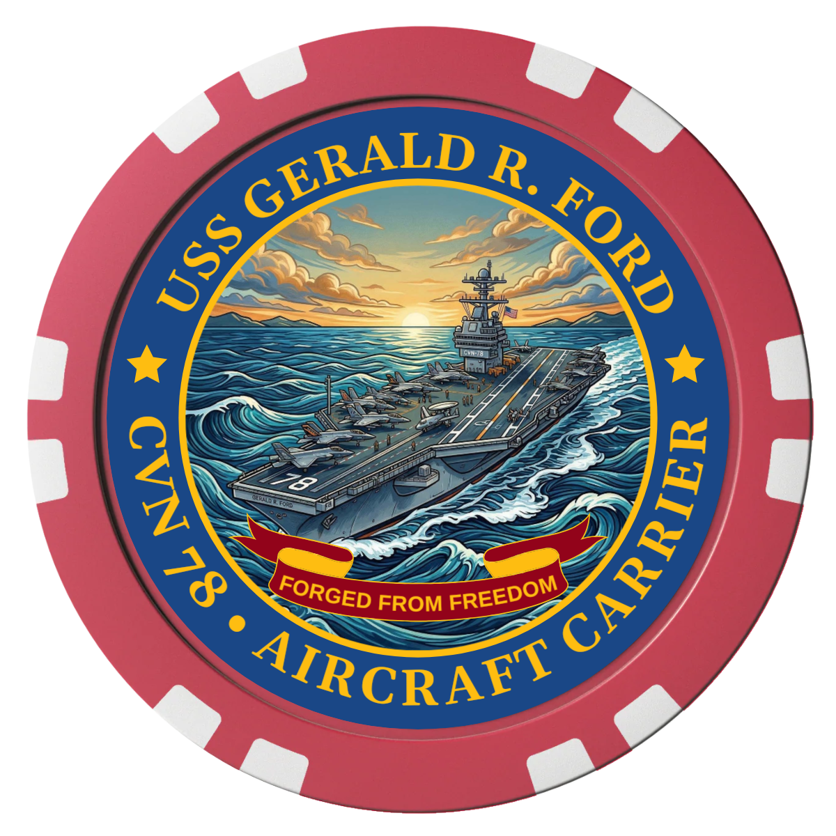 Navy USS Gerald Ford Composite Poker Chips - Red / Double Stripe - Front
