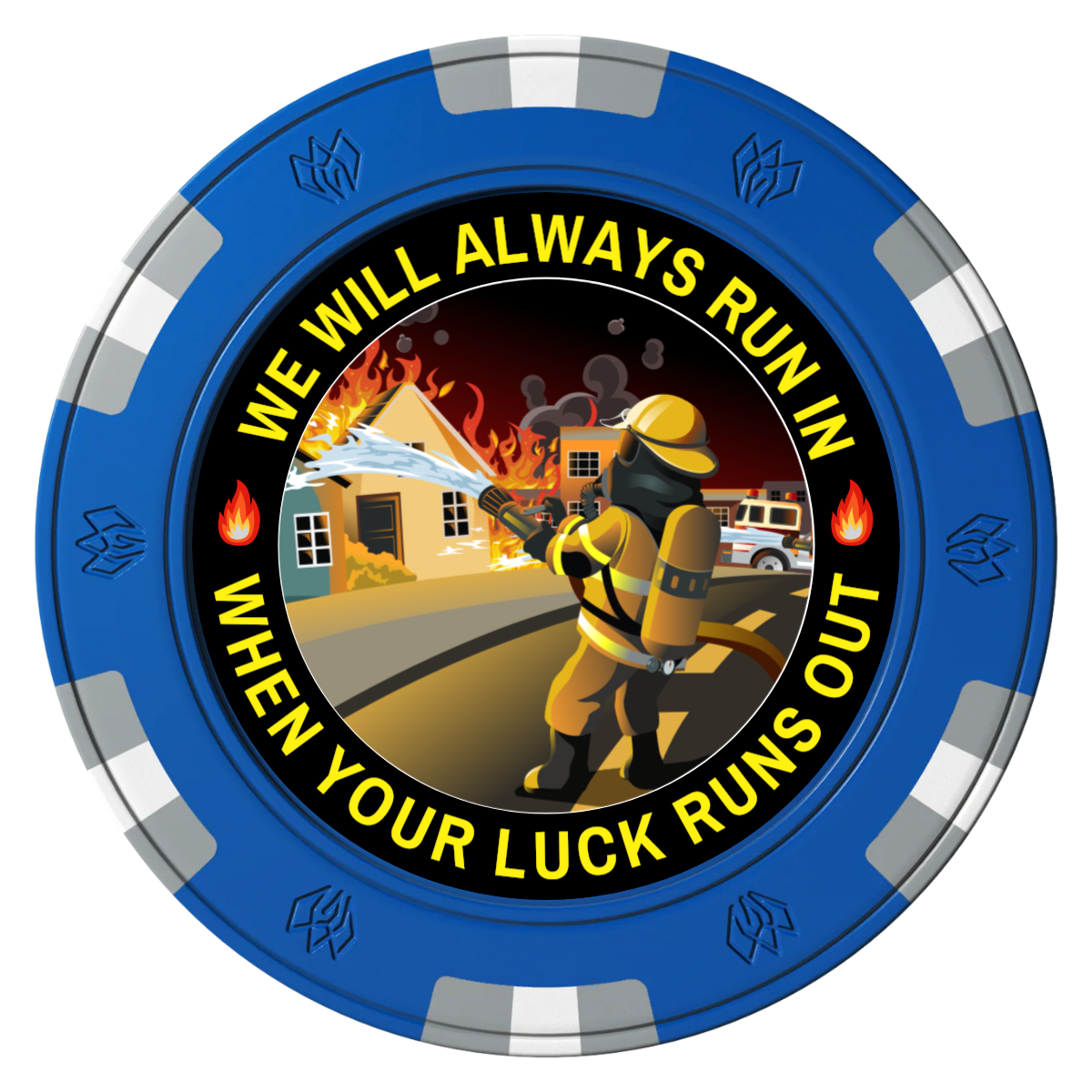 Firefighter Maltese Cross Clay Poker Chips - Blue / 6 Spot Gem / 40mm - Front