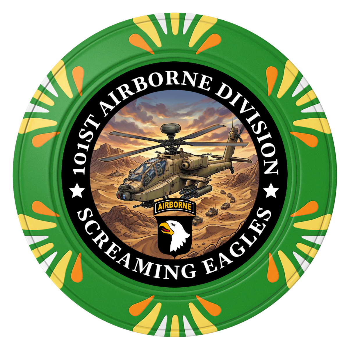 Army Airborne Clay Poker Chips - Green / Macau / 40mm - Front
