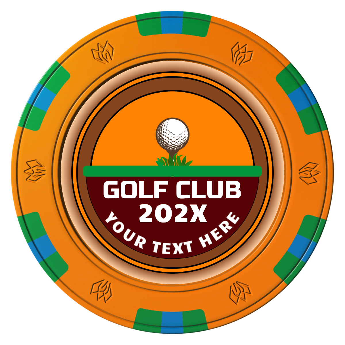 Teed Up Clay Poker Chips - Orange / 6 Spot Gem / 43mm - Front