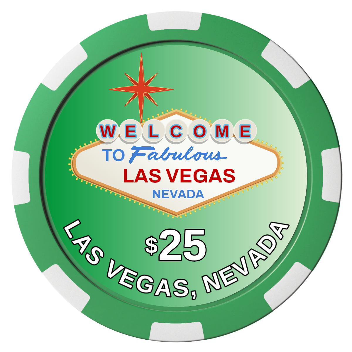 Vegas Sign Composite Poker Chips - Green / 8 Spot - Front