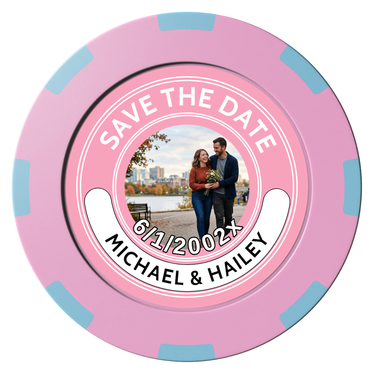 Save the Date Photo QR Code Clay Poker Chips - Pink / 8 Spot (2 Tone) / 40mm - Front