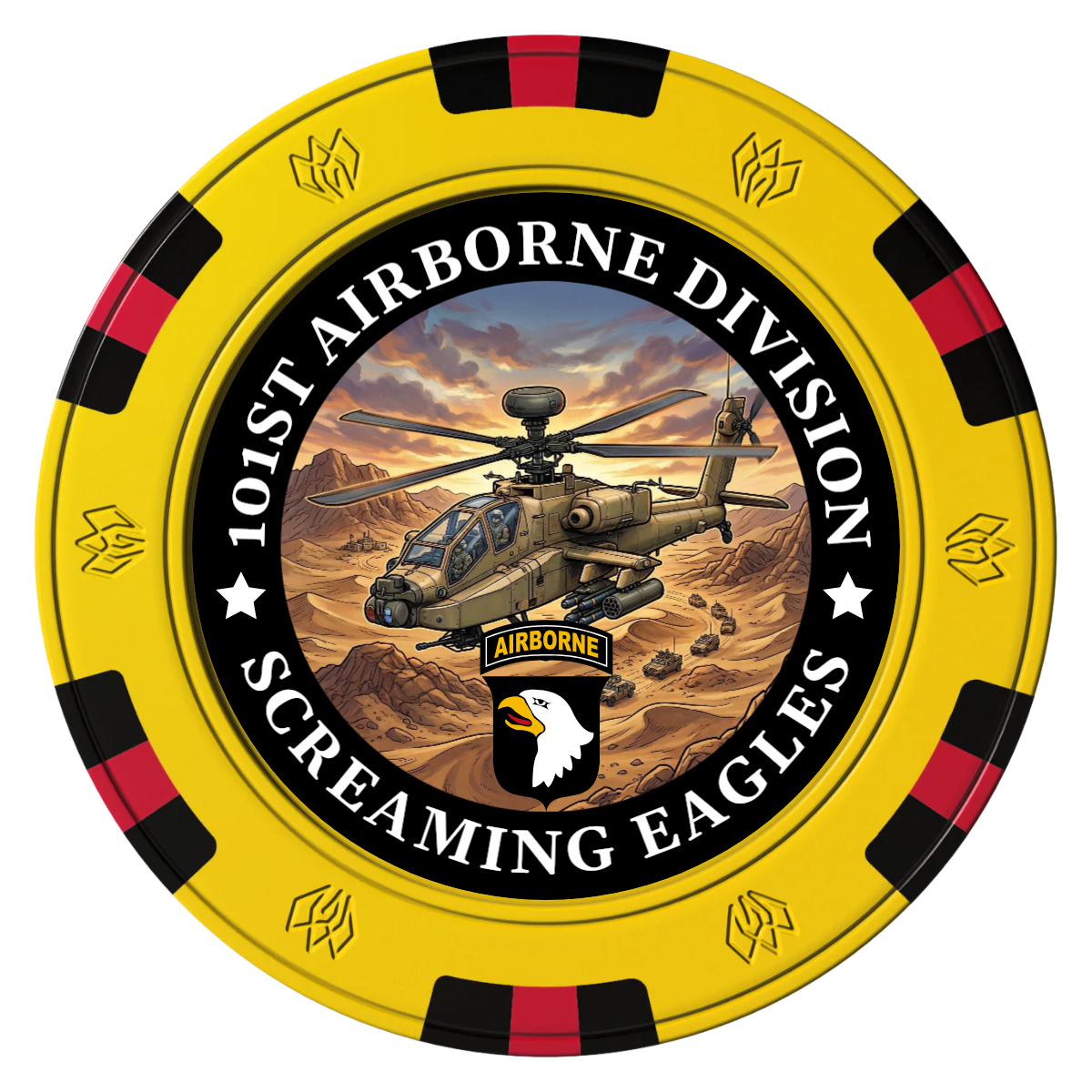 Army Airborne Clay Poker Chips - Yellow / 6 Spot Gem / 43mm - Front