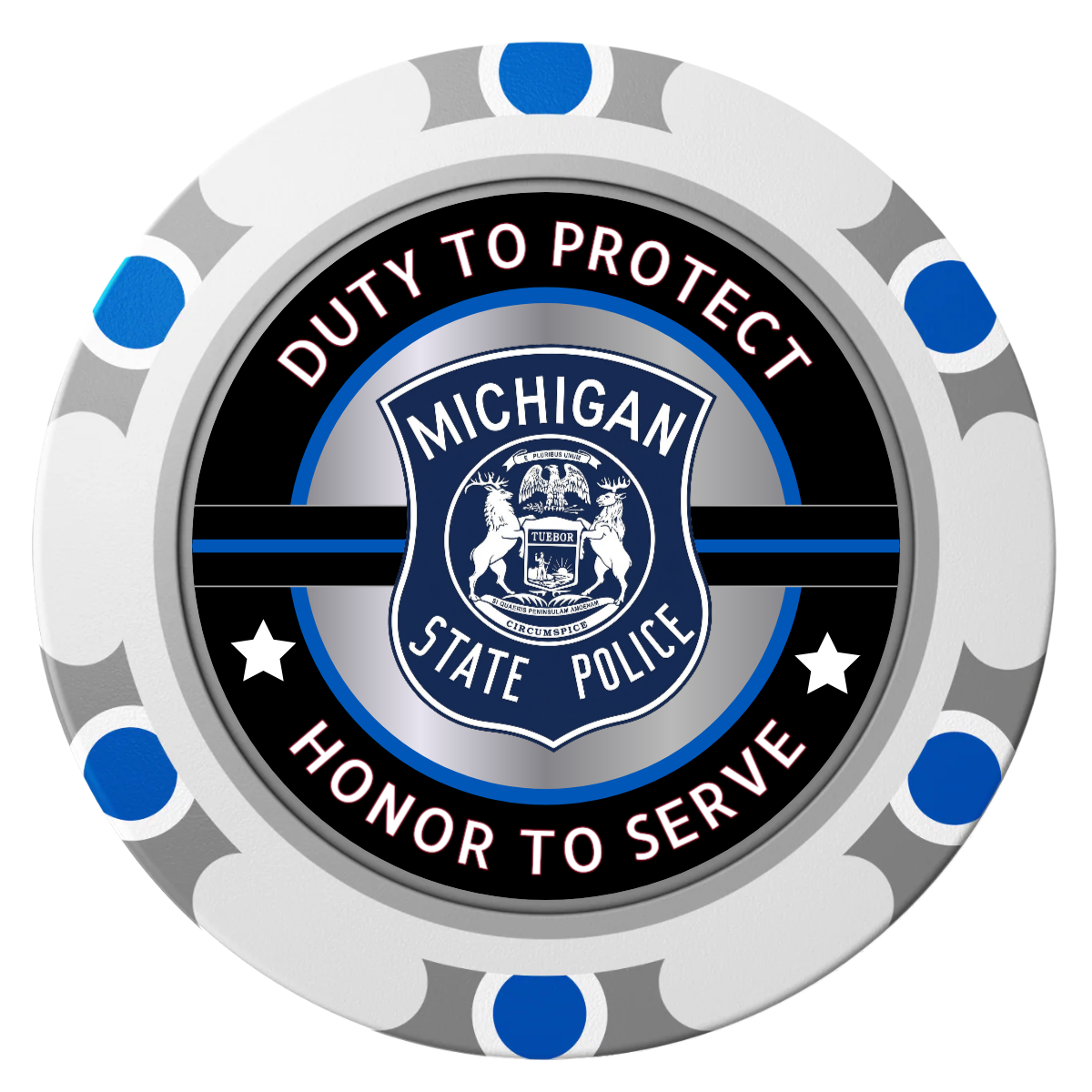 Police Department #01 Clay Poker Chips - White / Monte Carlo / 40mm - Front