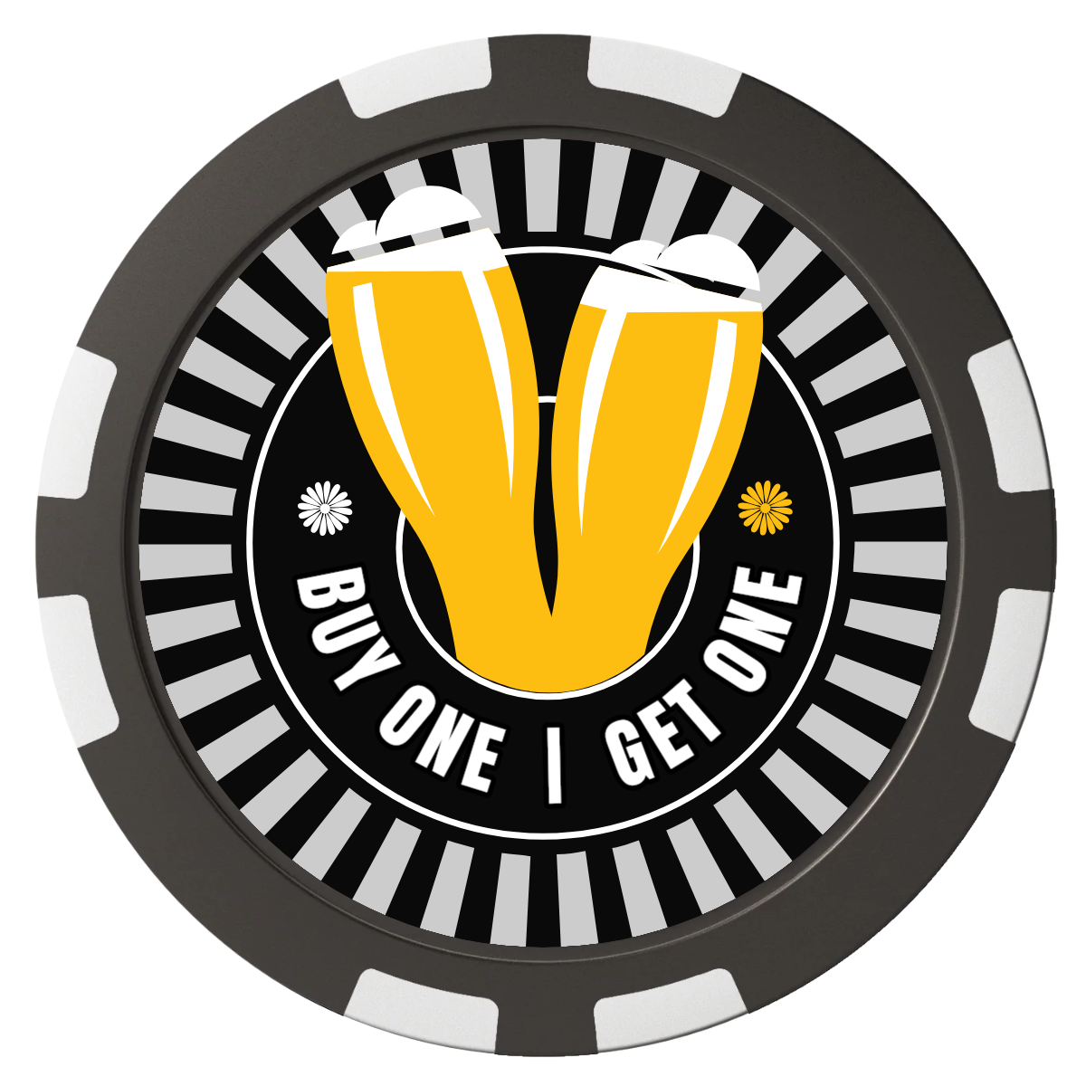 Double Pint Composite Poker Chips - Black / 8 Stripe - Front