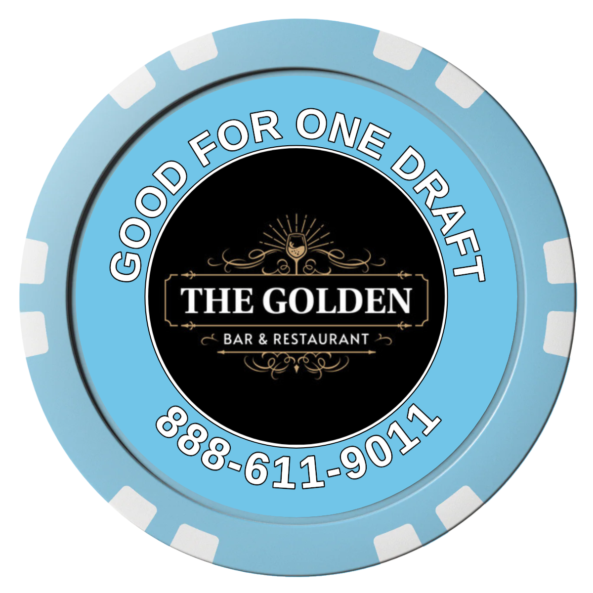 Branded Logo Bar Drink Token Composite Poker Chips - Light Blue / Double Stripe - Front