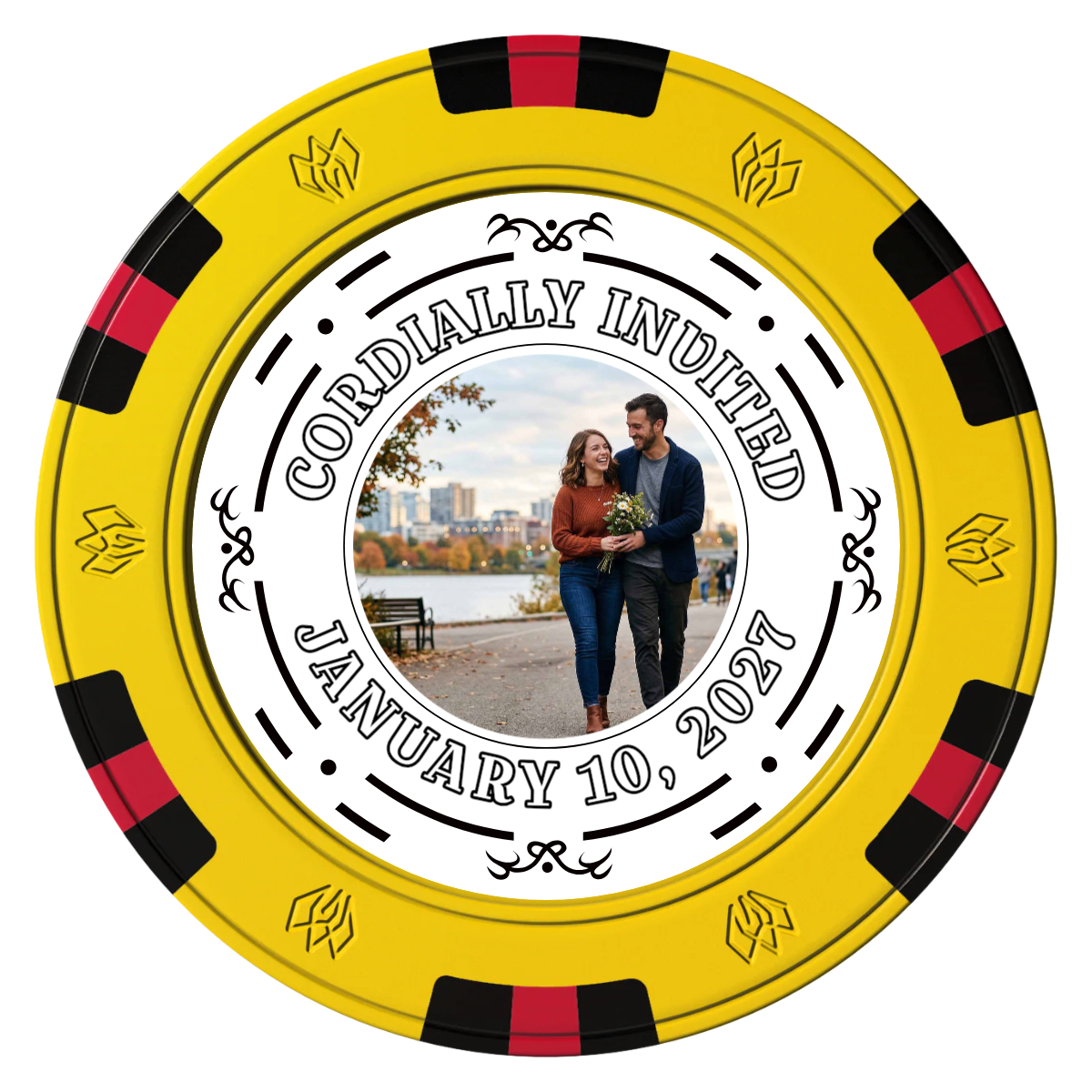 Save the Date Element Clay Poker Chips - Yellow / 6 Spot Gem / 43mm - Front