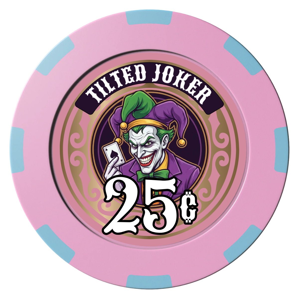 Tilted Joker Clay Poker Chips - Pink / 8 Spot (2 Tone) / 40mm - Front