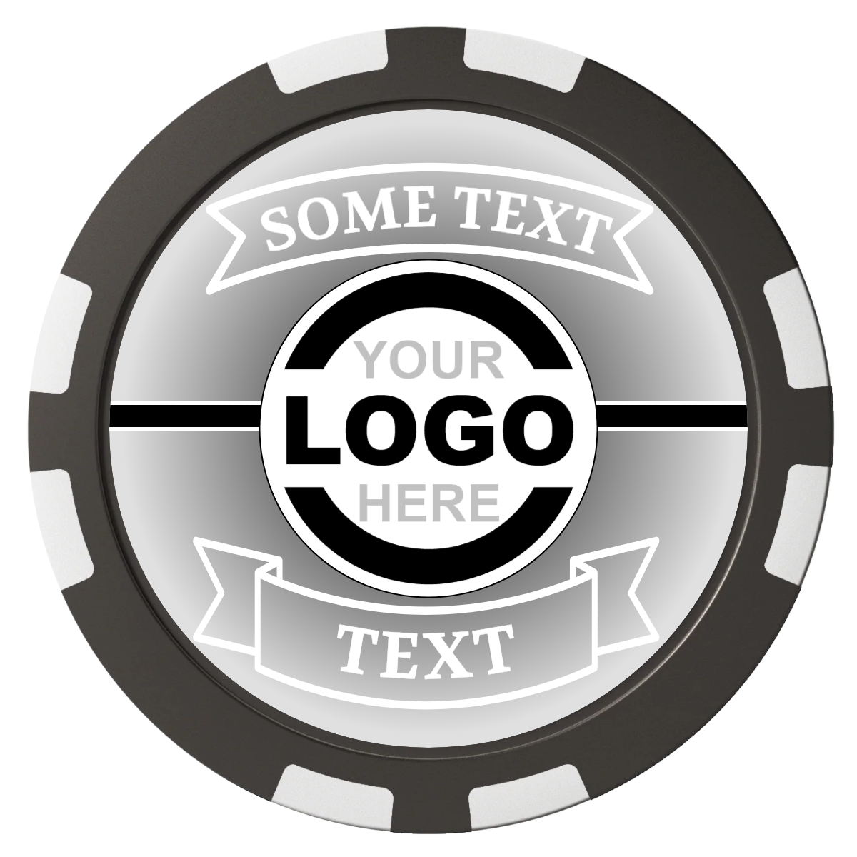 Double Banner Composite Poker Chips - Black / 8 Stripe - Front