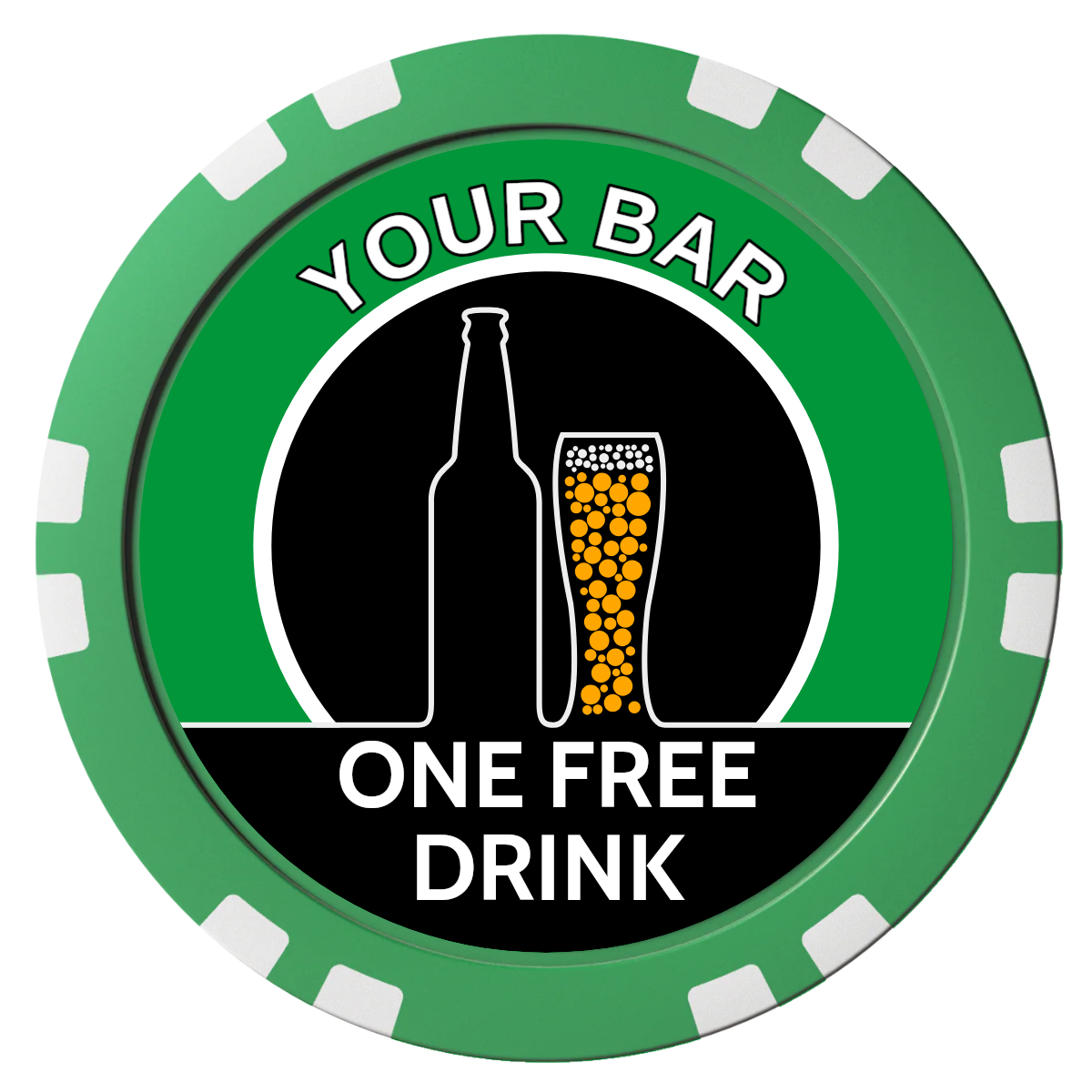 Beer and Glass Composite Poker Chips - Green / Double Stripe - Front