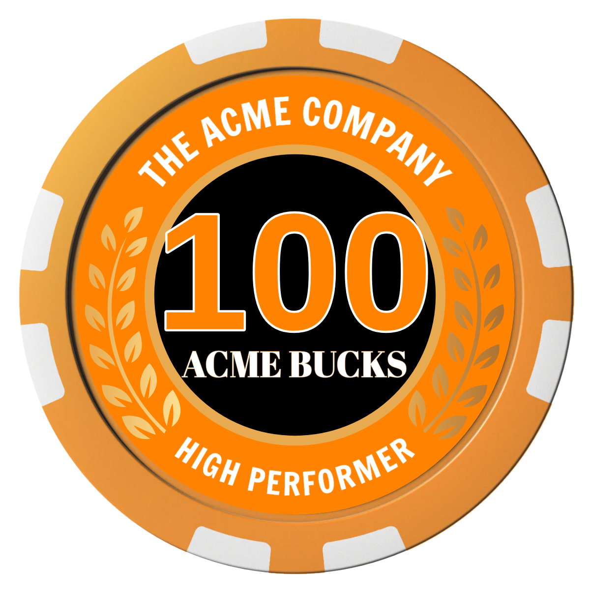 Achievement Wreath Composite Poker Chips - Orange / 8 Stripe - Front