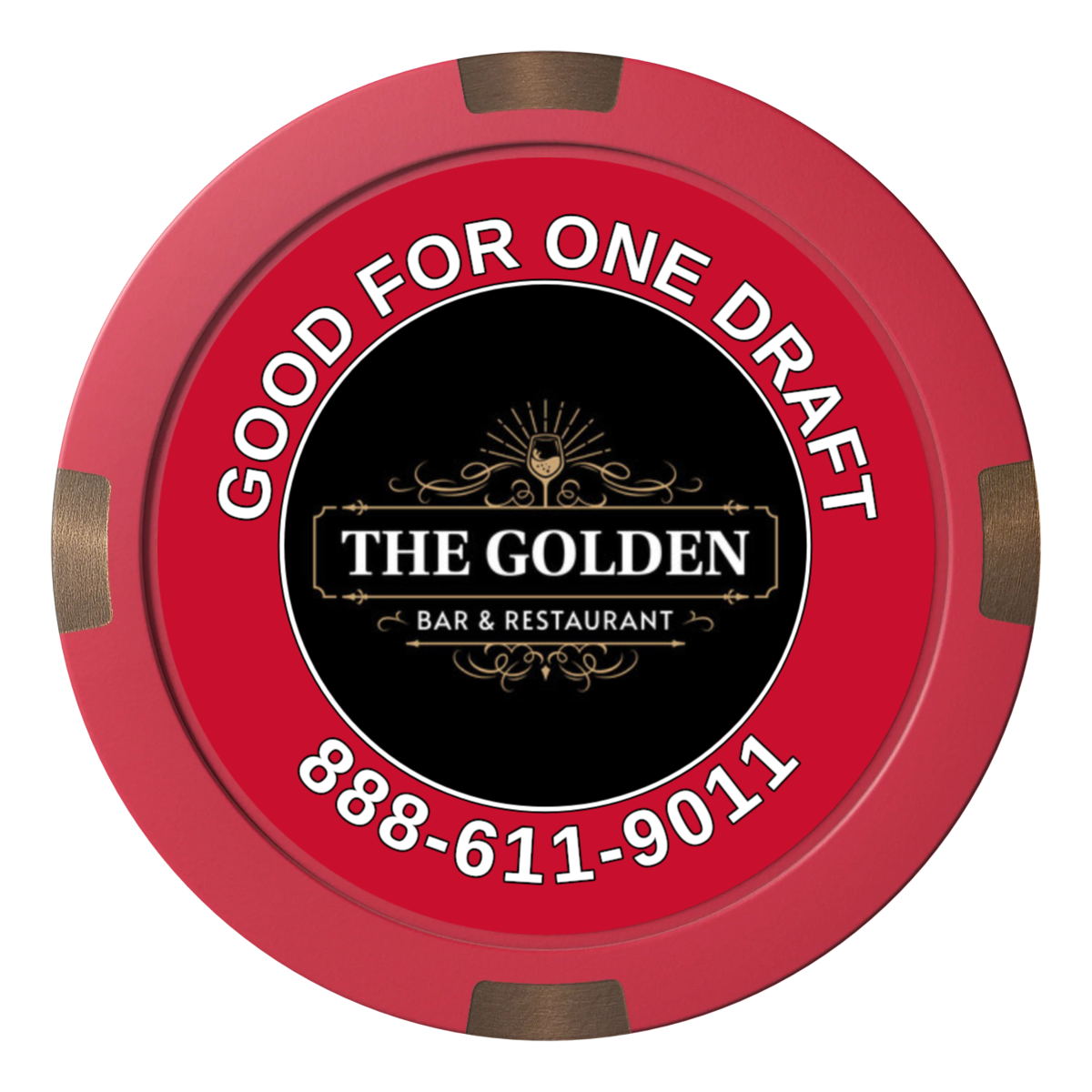 Branded Logo Bar Drink Token Composite & Metal Hybrid Poker Chips - Red - Front