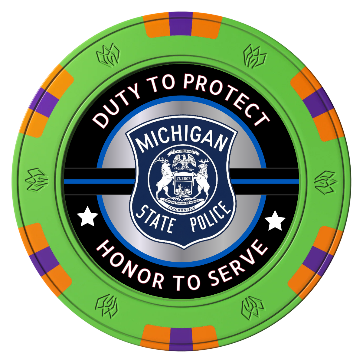 Police Department #01 Clay Poker Chips - Green / 6 Spot Gem / 40mm - Back