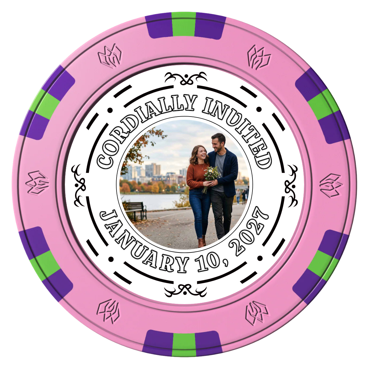 Save the Date Element Clay Poker Chips - Pink / 6 Spot Gem / 40mm - Front