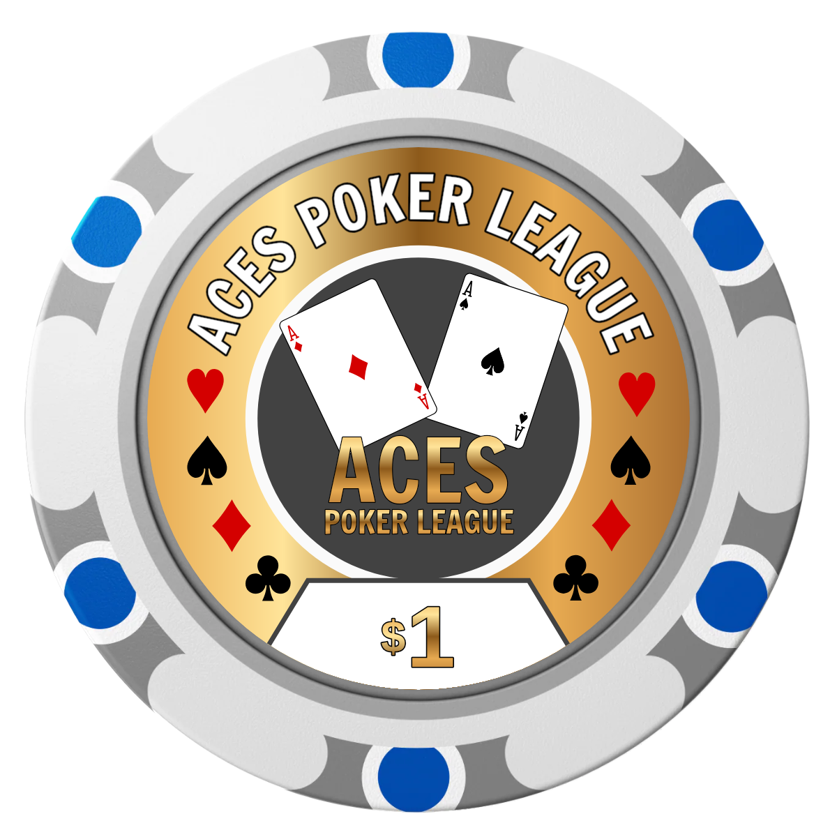 Aces Poker League Clay Poker Chips - White / Monte Carlo / 40mm - Front