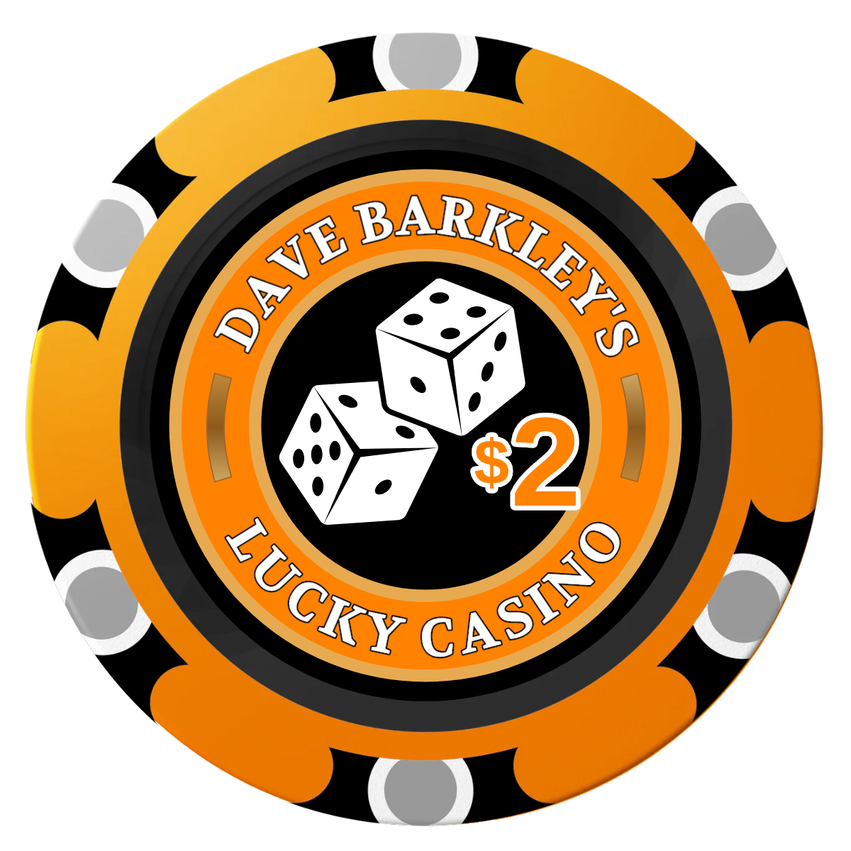 Dave's Lucky Casino Clay Poker Chips - Orange / Monte Carlo / 40mm - Front