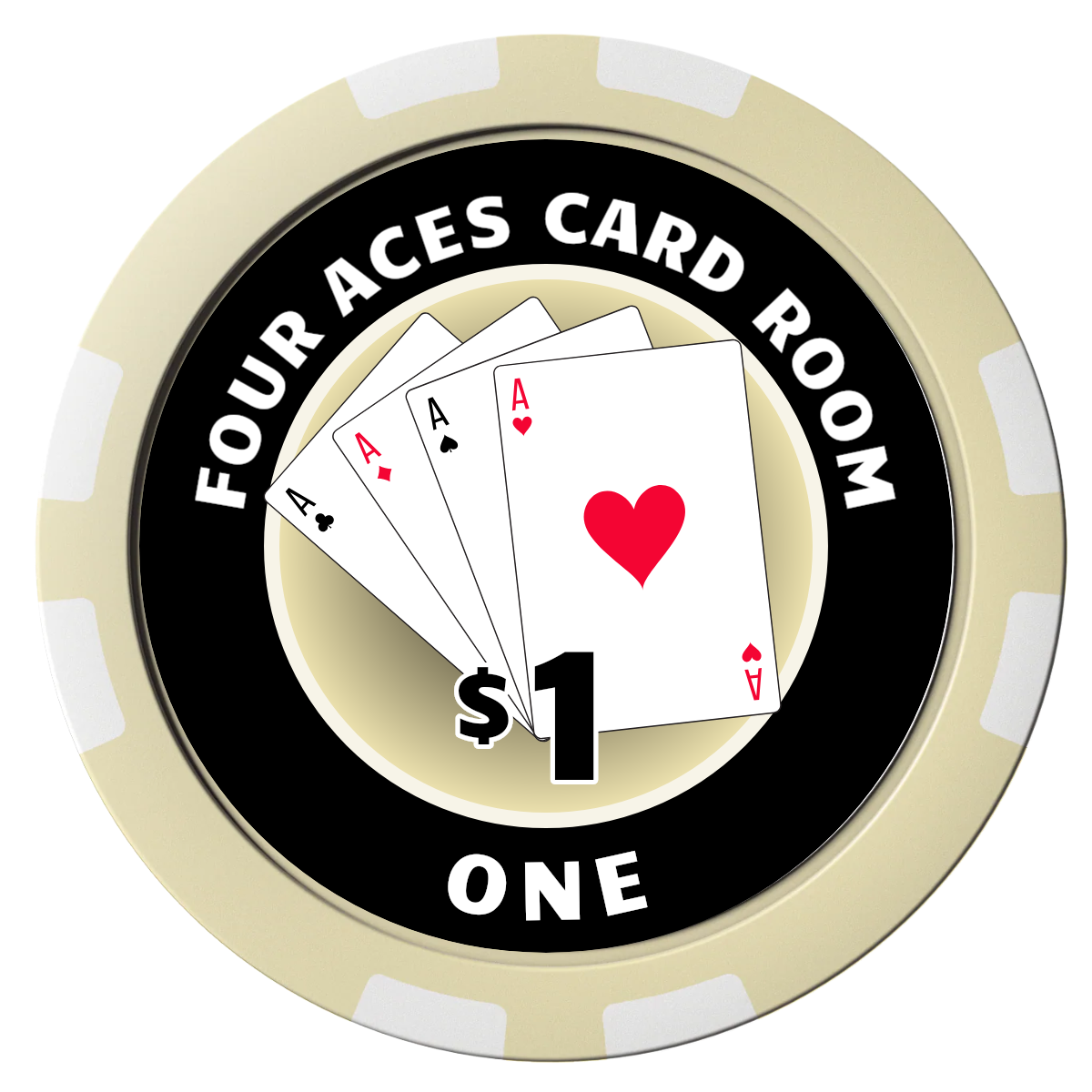 4 Aces Poker Room Composite Poker Chips - Ivory / 8 Stripe - Front