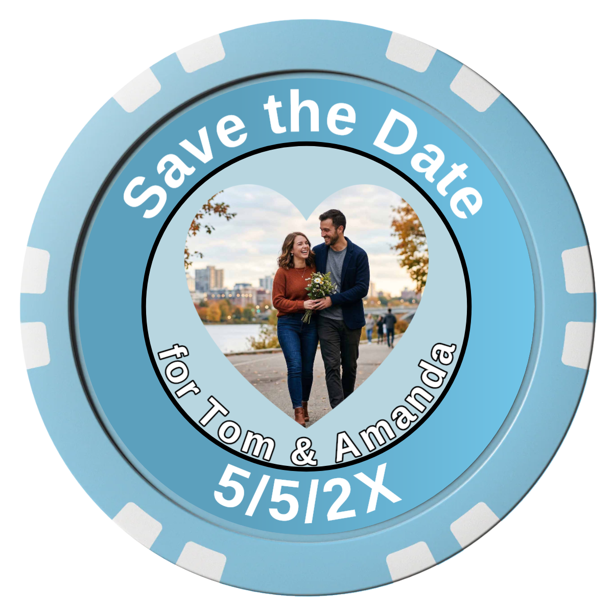 Save the Date #01 Composite Poker Chips - Light Blue / Double Stripe - Front