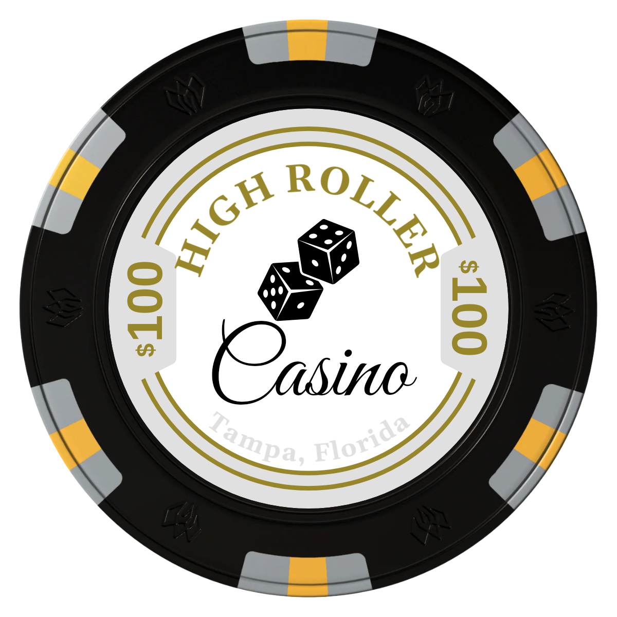 High Roller Casino Clay Poker Chips - Black / 6 Spot Gem / 40mm - Front
