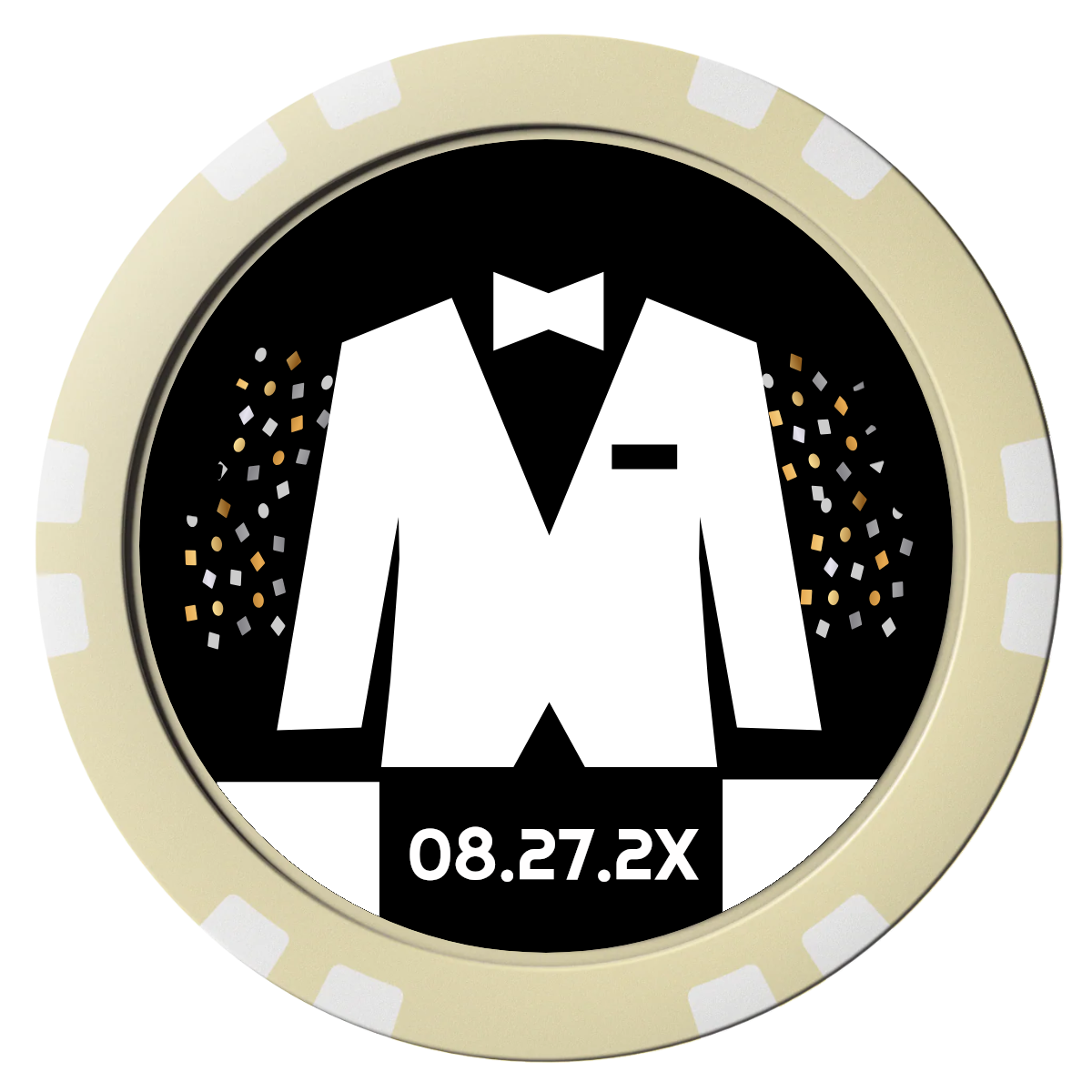 Bachelor No More Bowtie Composite Poker Chips - Ivory / Double Stripe - Front