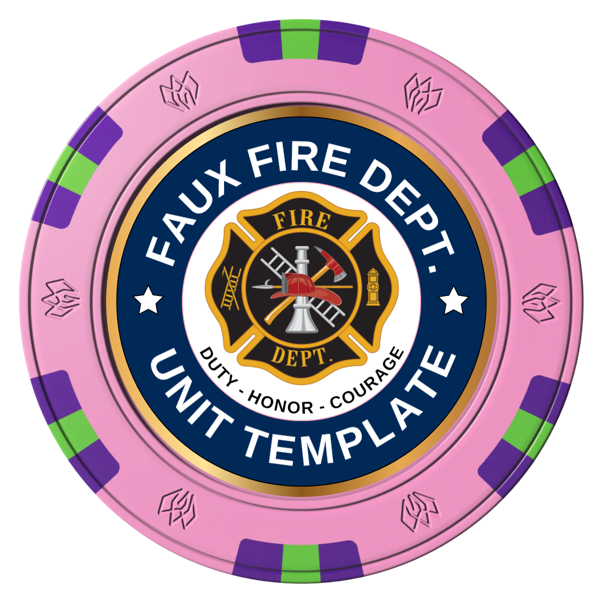 Faux Fire Dept. #01 Clay Poker Chips - Pink / 6 Spot Gem / 43mm - Front
