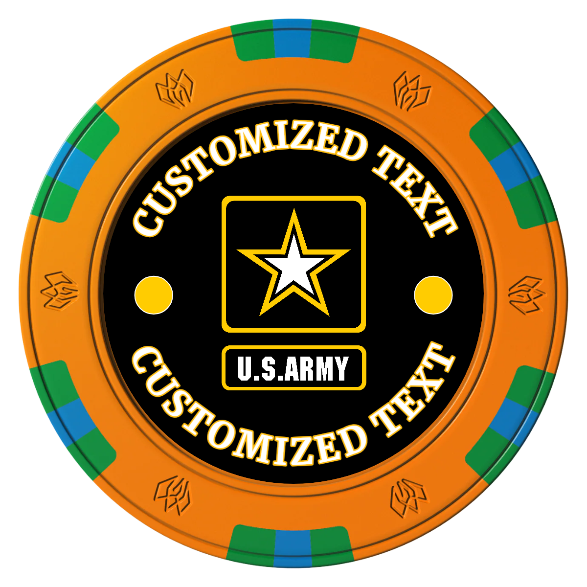 Army Strong Clay Poker Chips - Orange / 6 Spot Gem / 43mm - Front