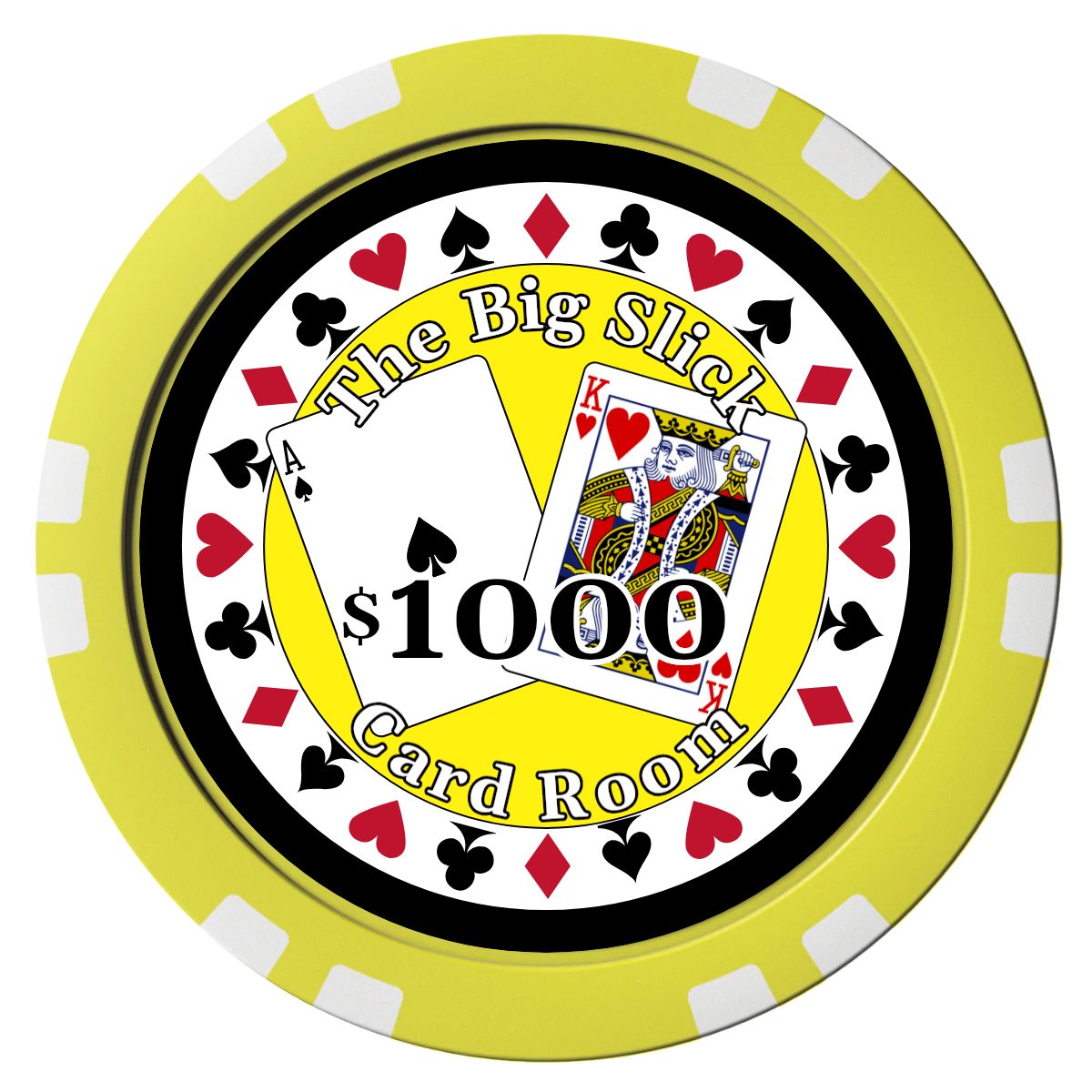 AK Big Slick Composite Poker Chips - Yellow / Double Stripe - Front