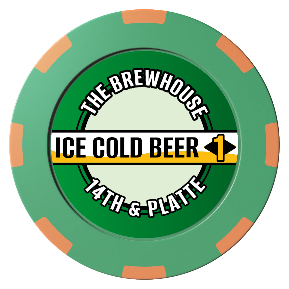 Ice Cold Beer Drink Token Clay Poker Chips - Green / 8 Spot (2 Tone) / 40mm - Front