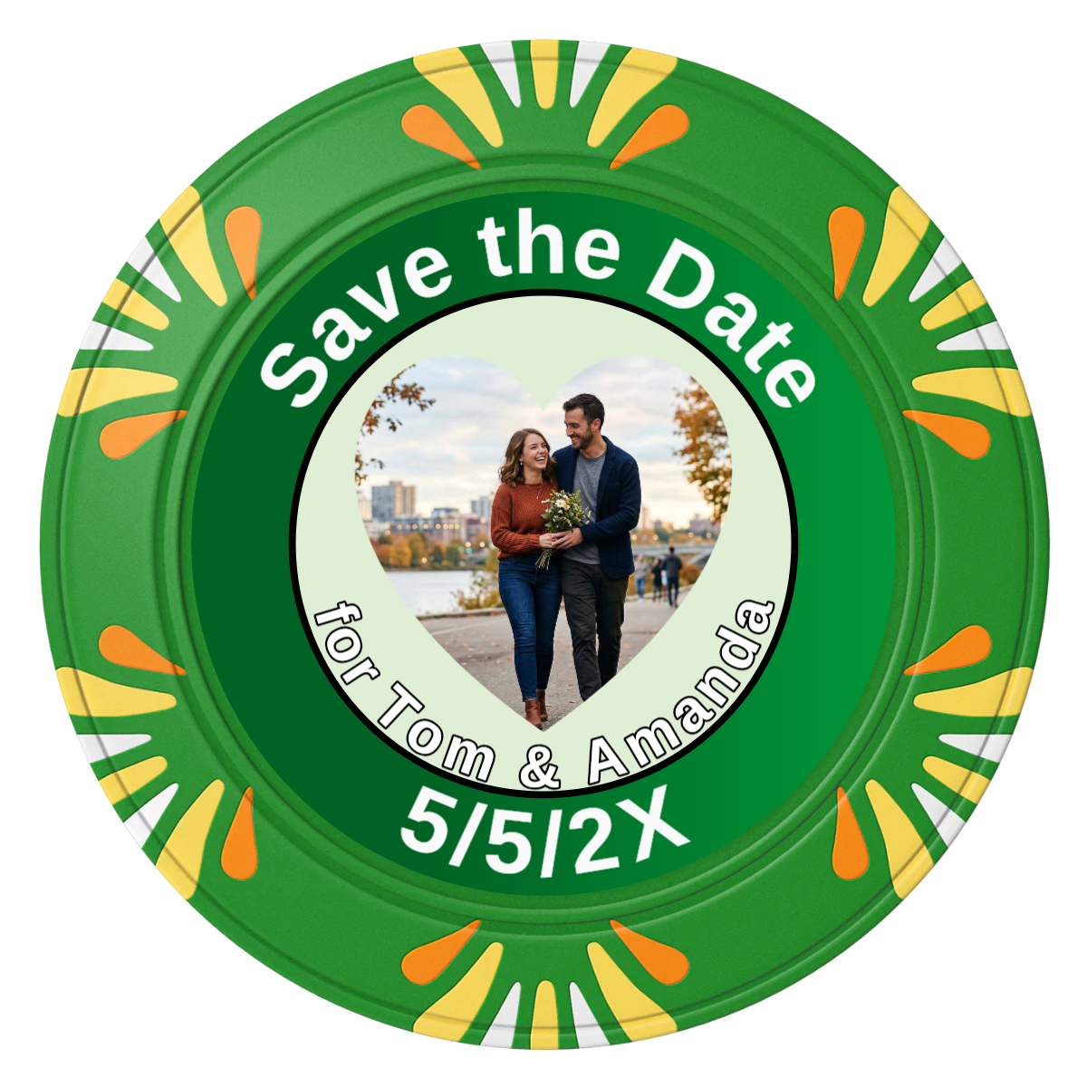 Save the Date #01 Clay Poker Chips - Green / Macau / 40mm - Front