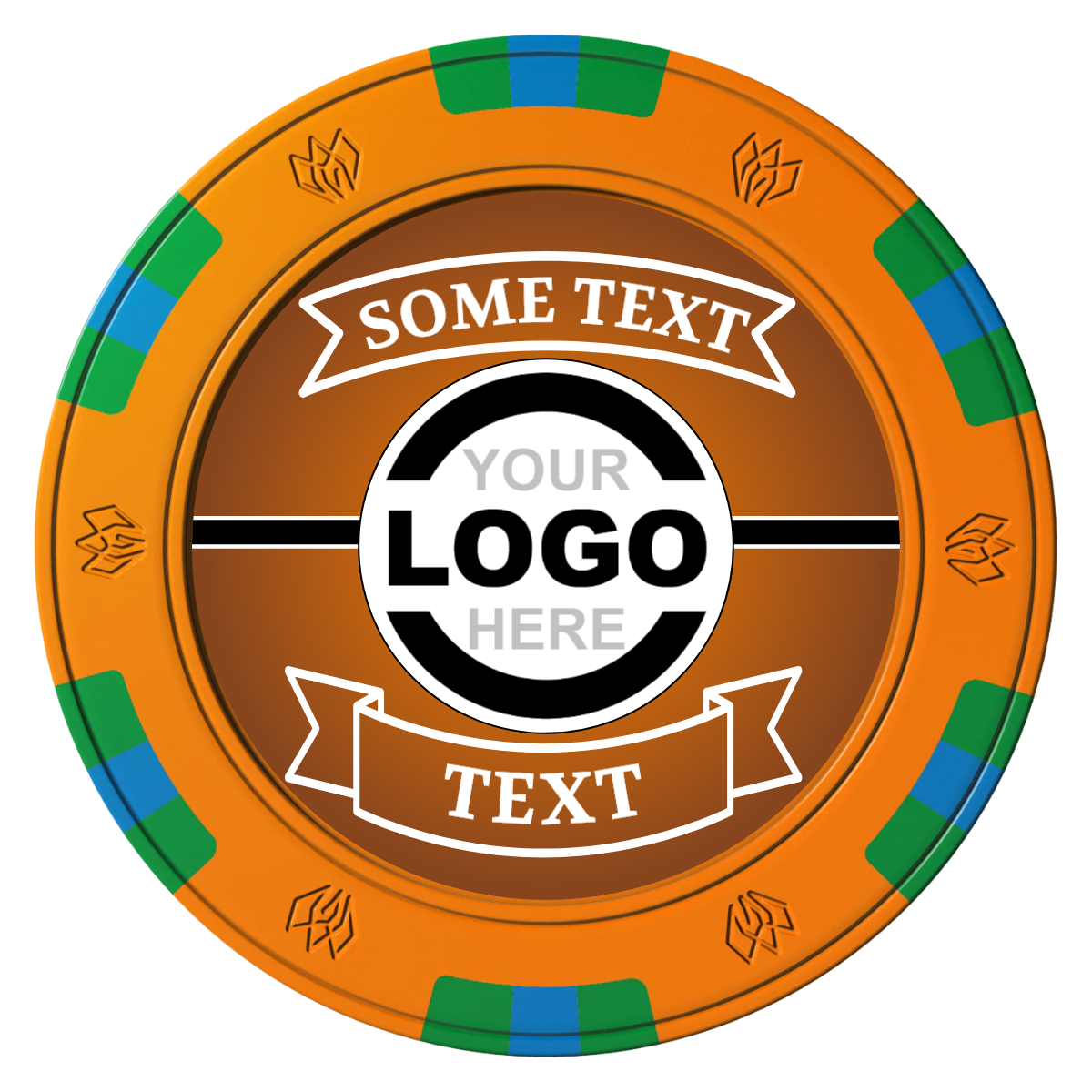 Double Banner Clay Poker Chips - Orange / 6 Spot Gem / 43mm - Front