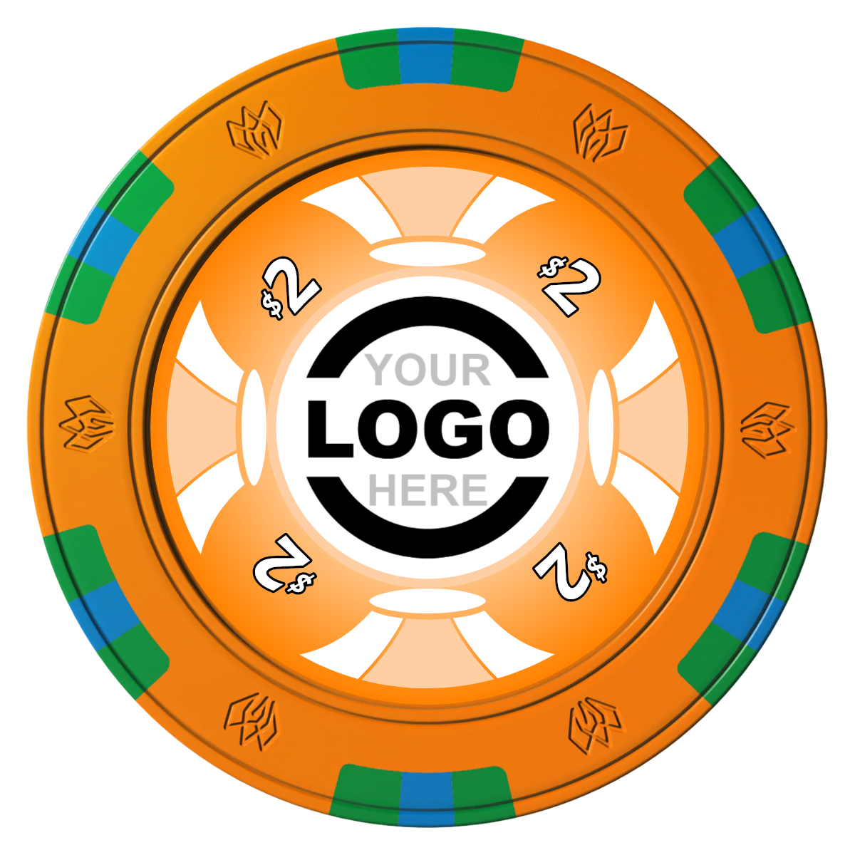 Alan Baker 4-2S A Clay Poker Chips - Orange / 6 Spot Gem / 43mm - Front