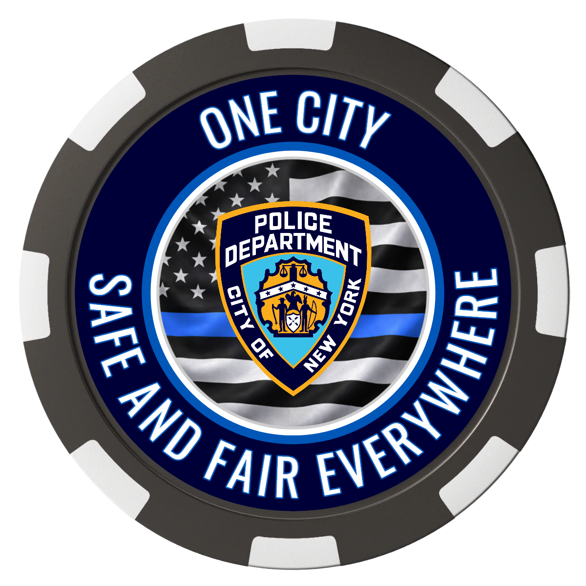 NYPD Safe and Fair Magnetic Composite Poker Chips - Black / 8 Spot - Back
