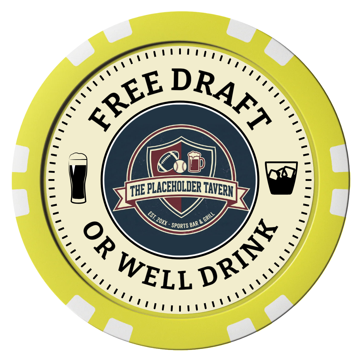 Beer Shop Composite Poker Chips - Yellow / Double Stripe - Front