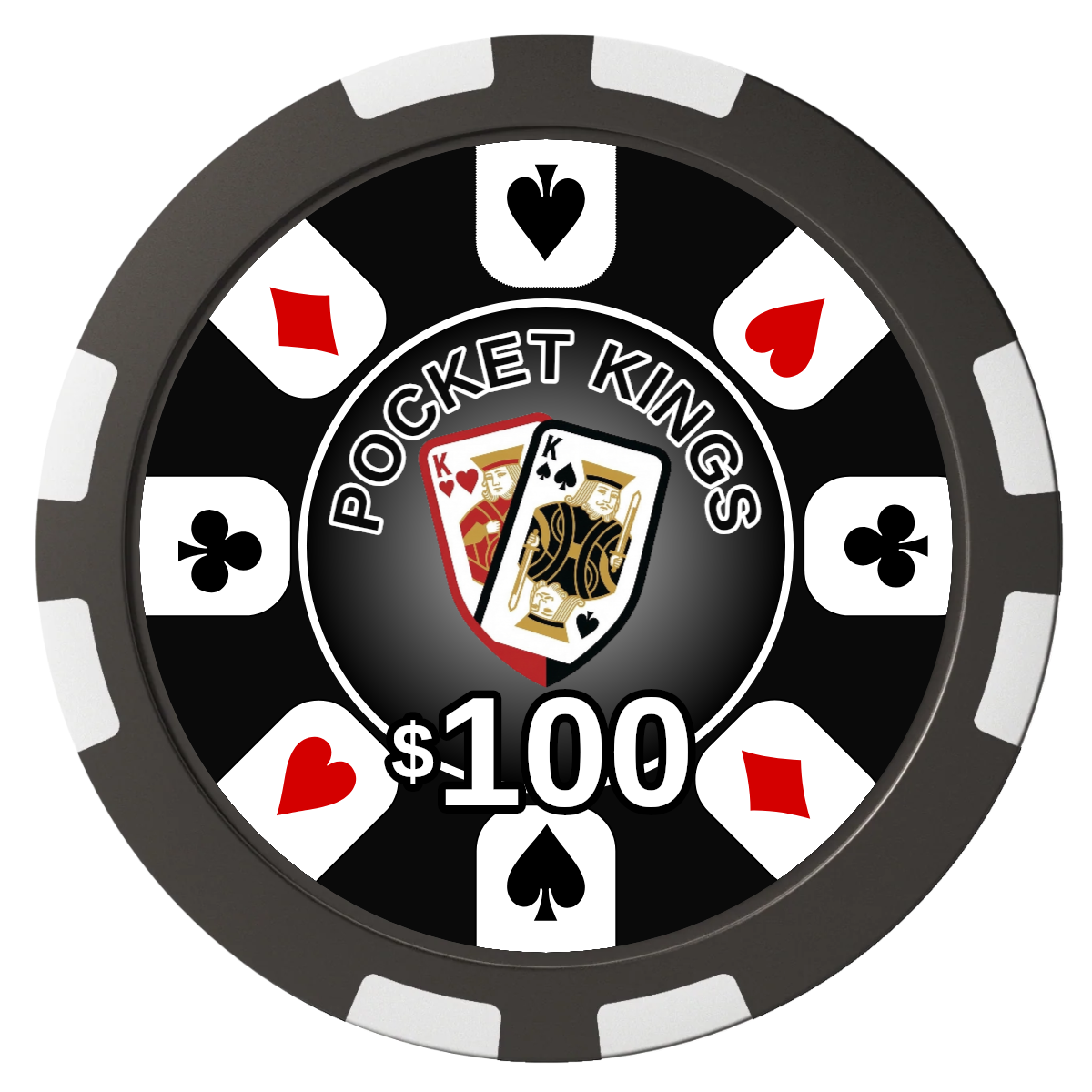 Pocket Kings Composite Poker Chips - Black / 8 Stripe - Back