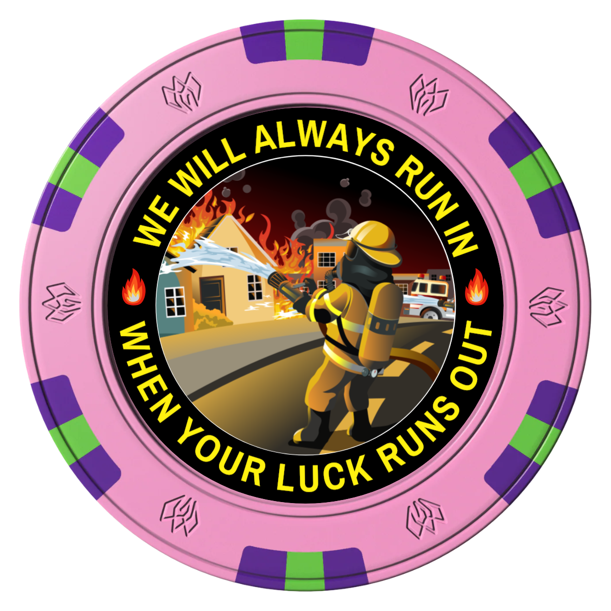 Firefighter Maltese Cross Clay Poker Chips - Pink / 6 Spot Gem / 43mm - Front