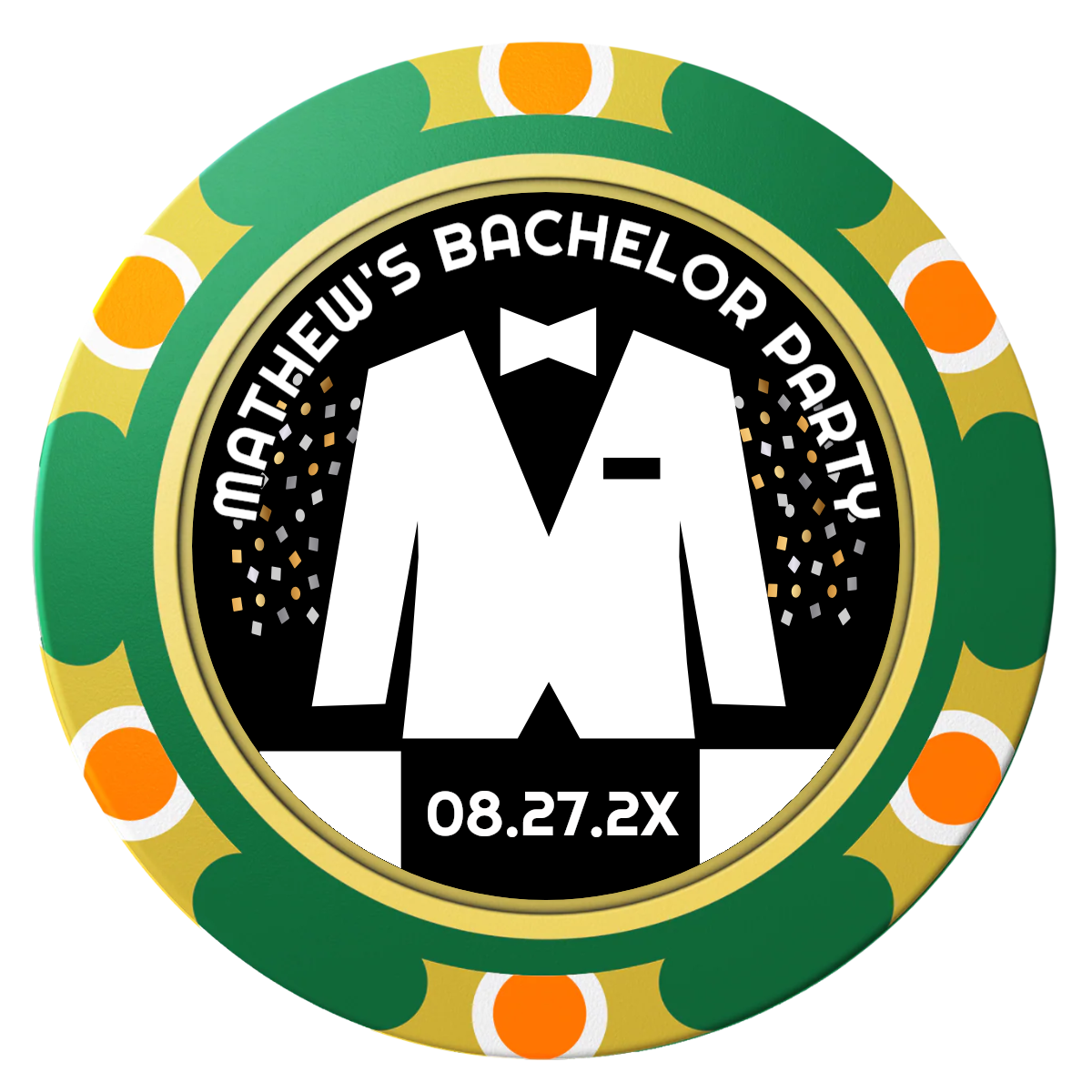 Bachelor No More Bowtie Clay Poker Chips - Green / Monte Carlo / 40mm - Front