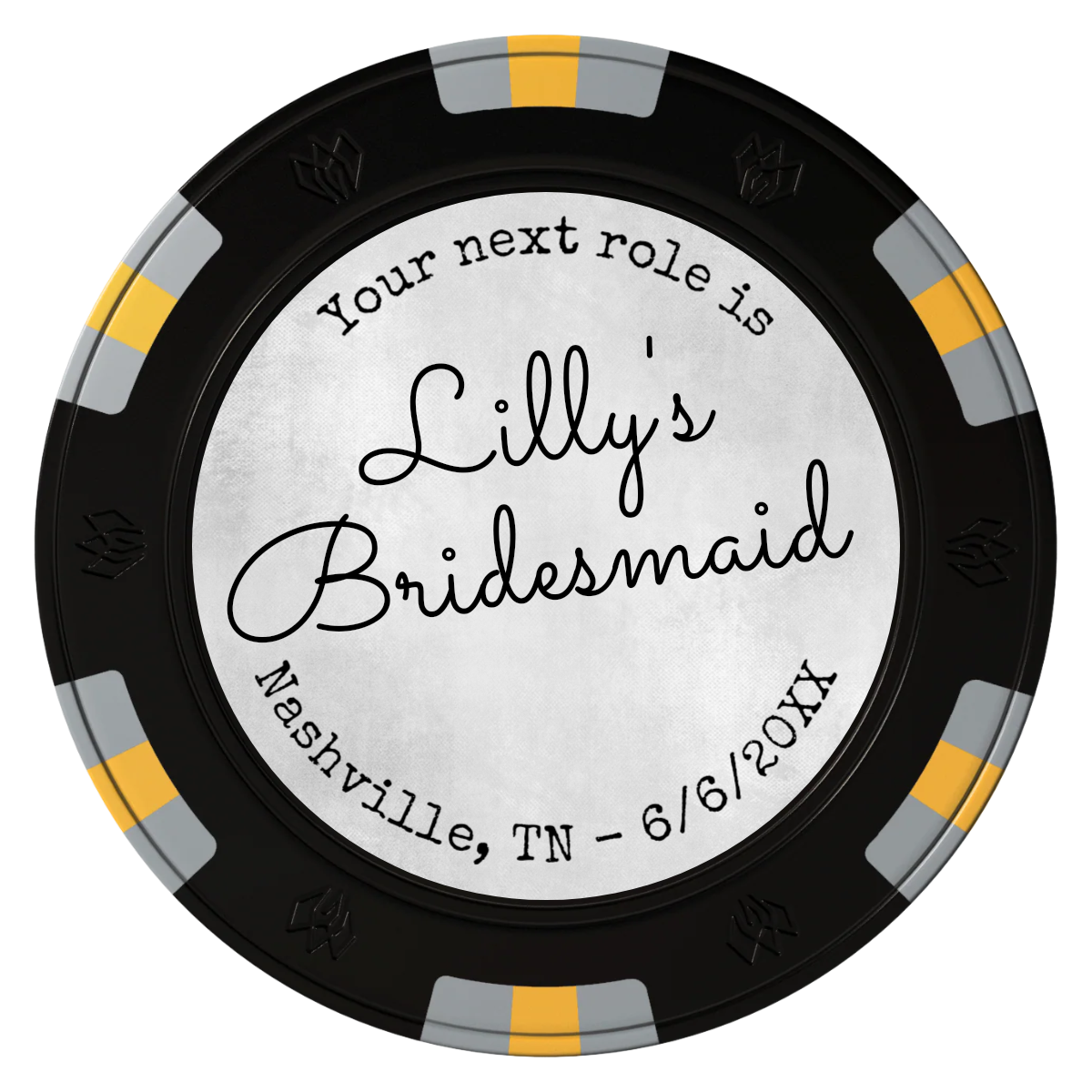 Be My Bridesmaid Simple Clay Poker Chips - Black / 6 Spot Gem / 40mm - Front